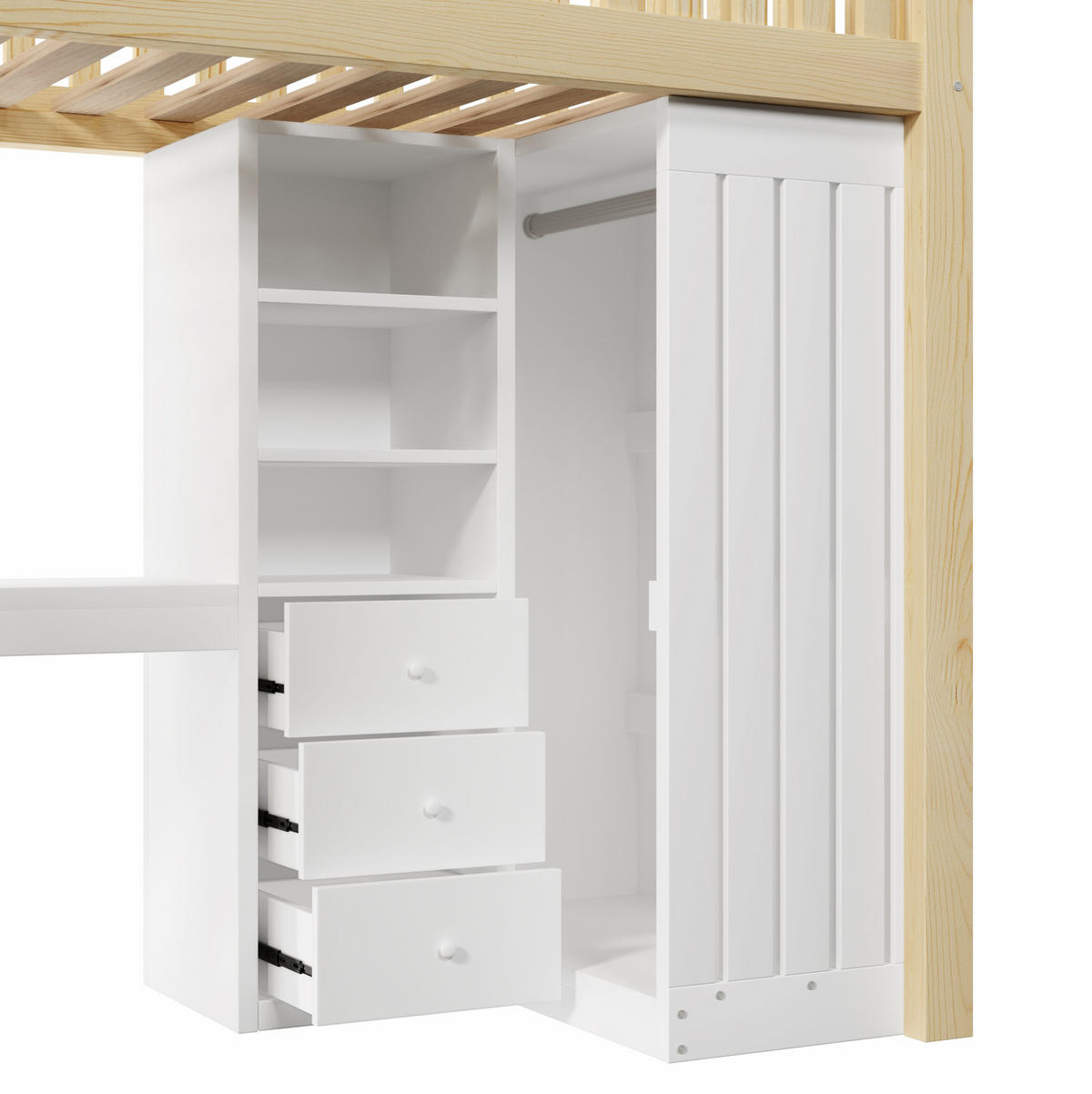 HOCHBETT 90/200 cm Natur aus Kiefernholz und MDF mit Schreibtisch und Stauraum - Naturfarben, Holz (90/200cm) - OKMYHOME
