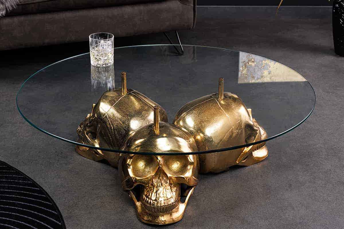 COUCHTISCH SKULL XXL Glas Transparent 90 cm - Transparent/Goldfarben, Glas/Metall (90/90/33cm) - riess-ambiente
