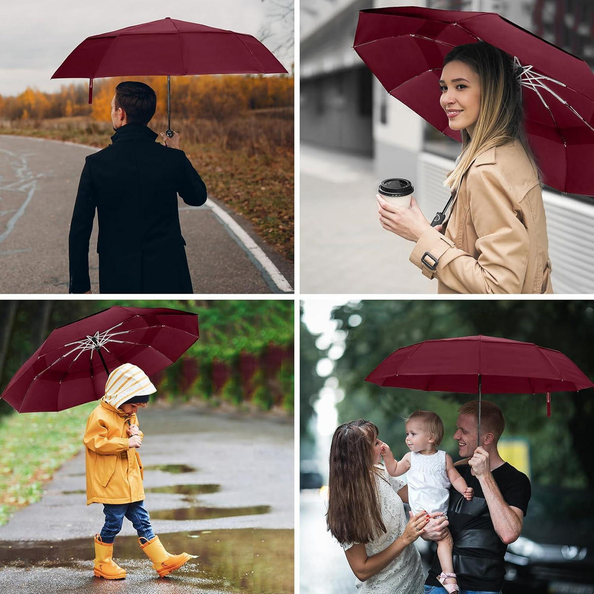 REGENSCHIRM Automatik Sturmfest 102 cm Spannweite Rot - Bordeaux, Textil (6/6cm)