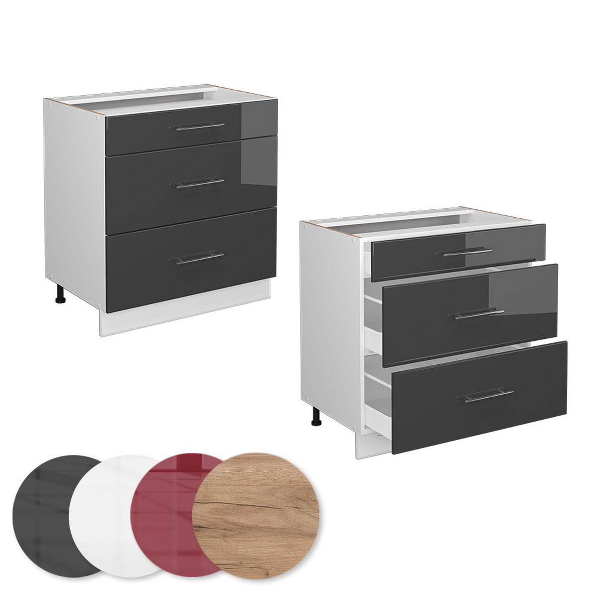 KÜCHENUNTERSCHRANK Fame-Line Anthrazit Hochglanz 80 cm AP Anthrazit - Anthrazit/Weiß, Holzwerkstoff (80/82/60cm) - Vicco