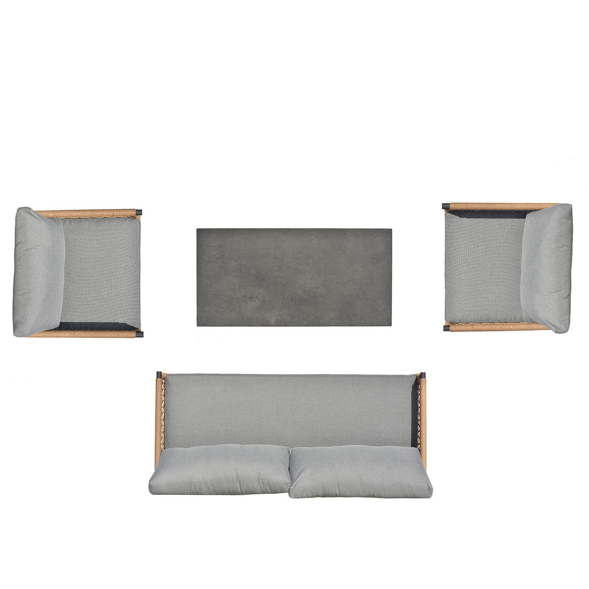 LOUNGEGRUPPE - 4-teilig - Stahl / Webstoff - Grau - Weiß/Grau, Kunststoff/Textil - home24