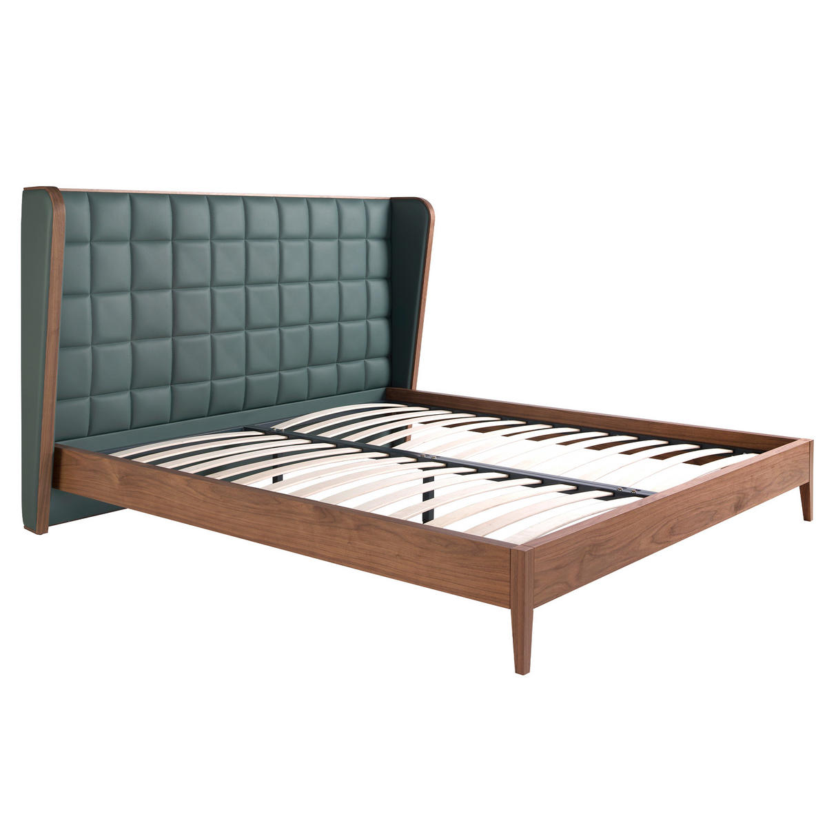 BETT Dunkelgrün Walnuss 206/213/123 cm - Dunkelgrün/Walnussfarben, Leder (180/200cm) - ANGEL CERDA