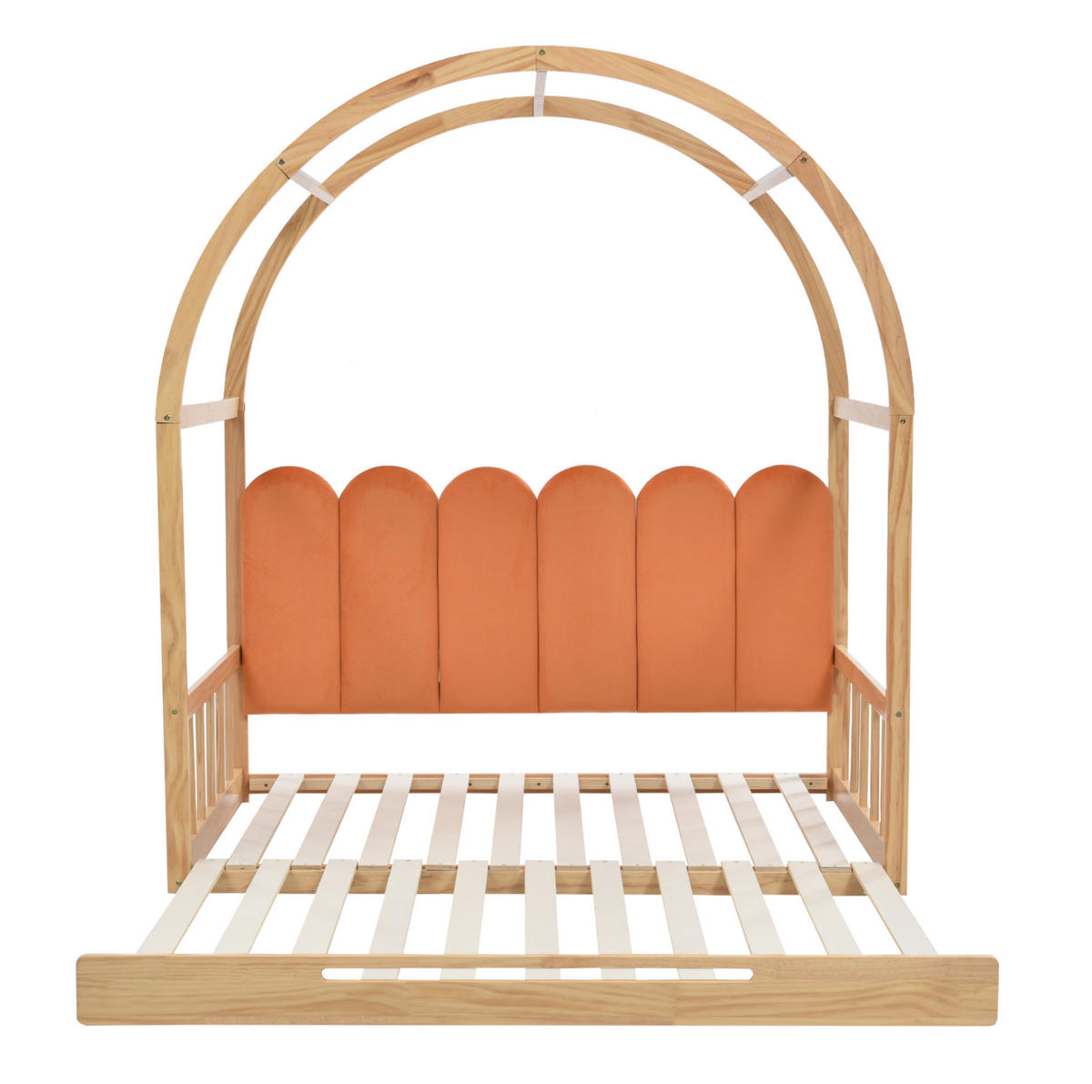 KINDERBETT 140/200 cm mit Ausziehfunktion, Dachrahmen, Kiefernholz und Matratze, Natur/Orange - Naturfarben, Holzwerkstoff (140/200cm) - Redom