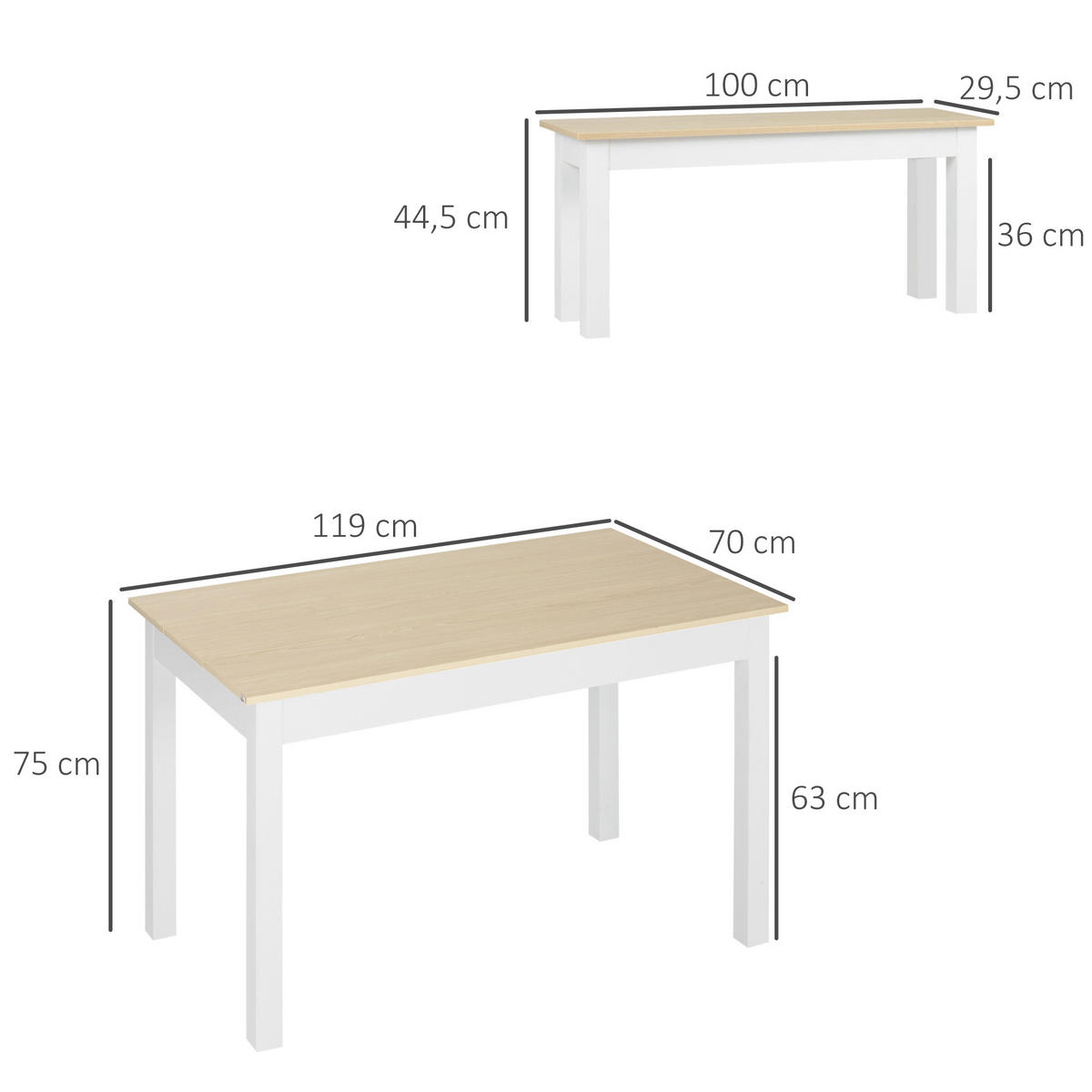 3-TEILIGE Essgruppe mit 2 integrierten Bänken für 4-6 Personen, moderner Stil, Spanplatte - Eichefarben, Kunststoff (119/75/70cm)