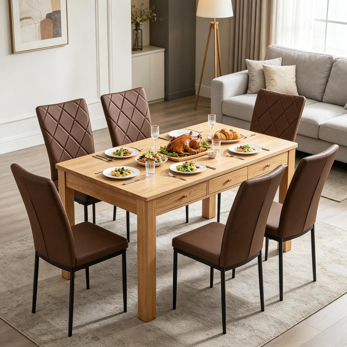 STUHL-SET DE-36120 4 Stück mit Kunstlederbezug Dunkelbraun - Dunkelbraun, Metall (42.5/94.5/40cm) - ComfortXL