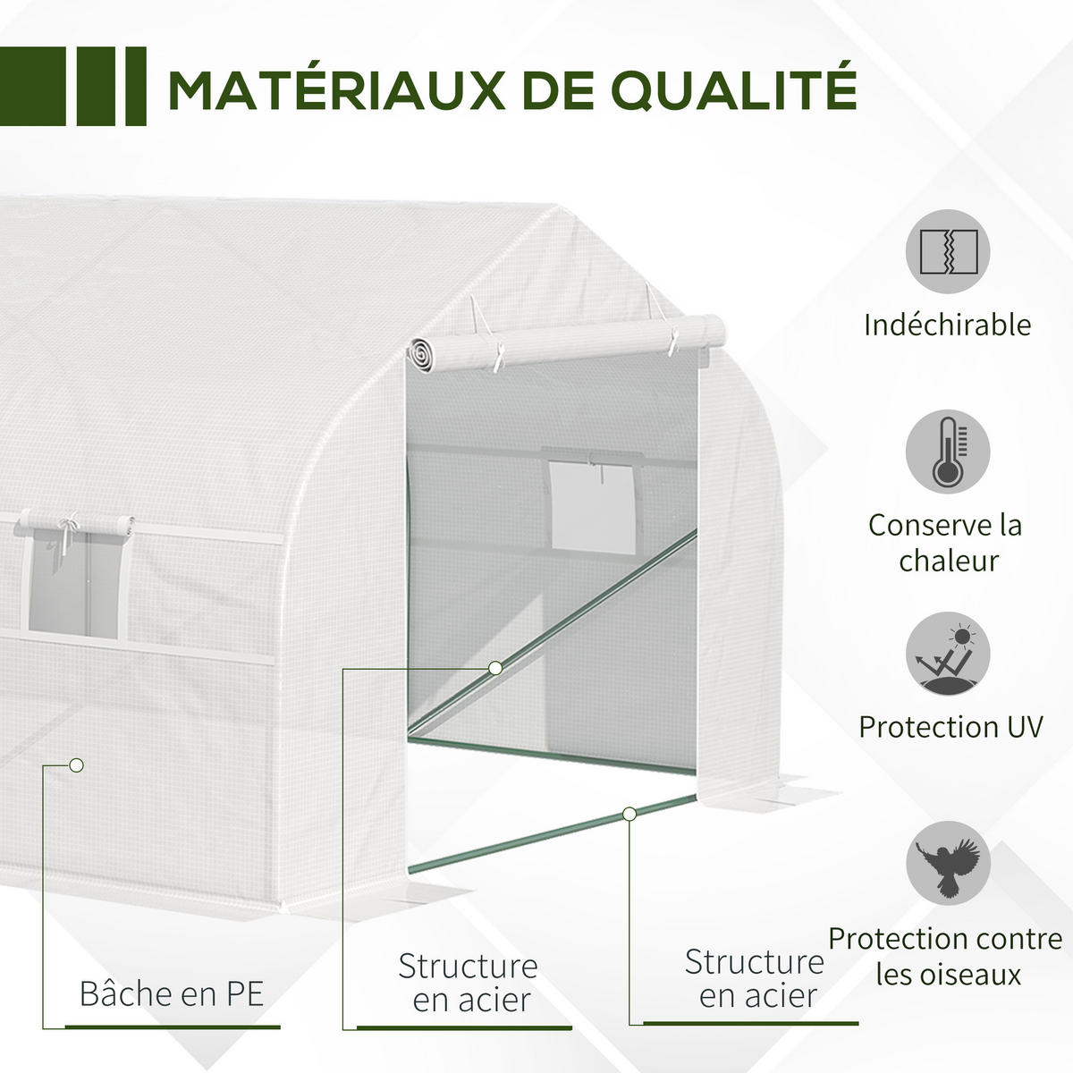 GEWÄCHSHAUS DE-11926 18 m² mit 8 Fenstern & Tür Weiß - Weiß, Metall (300/200/595cm) - ComfortXL