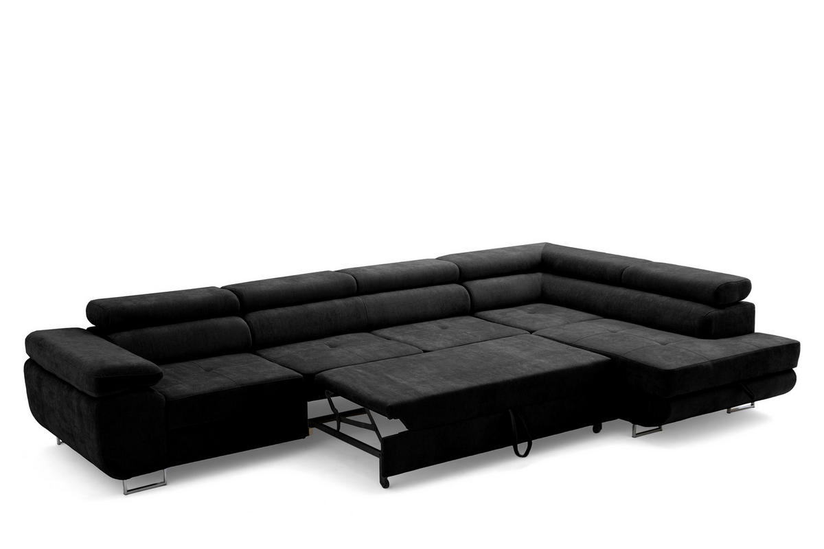 ECKSOFA WILD MAXI L Rechts mit Schlaffunktion 125x195 Chenille Schwarz - Chromfarben/Schwarz, Holz/Textil (203/350cm) - Muffo