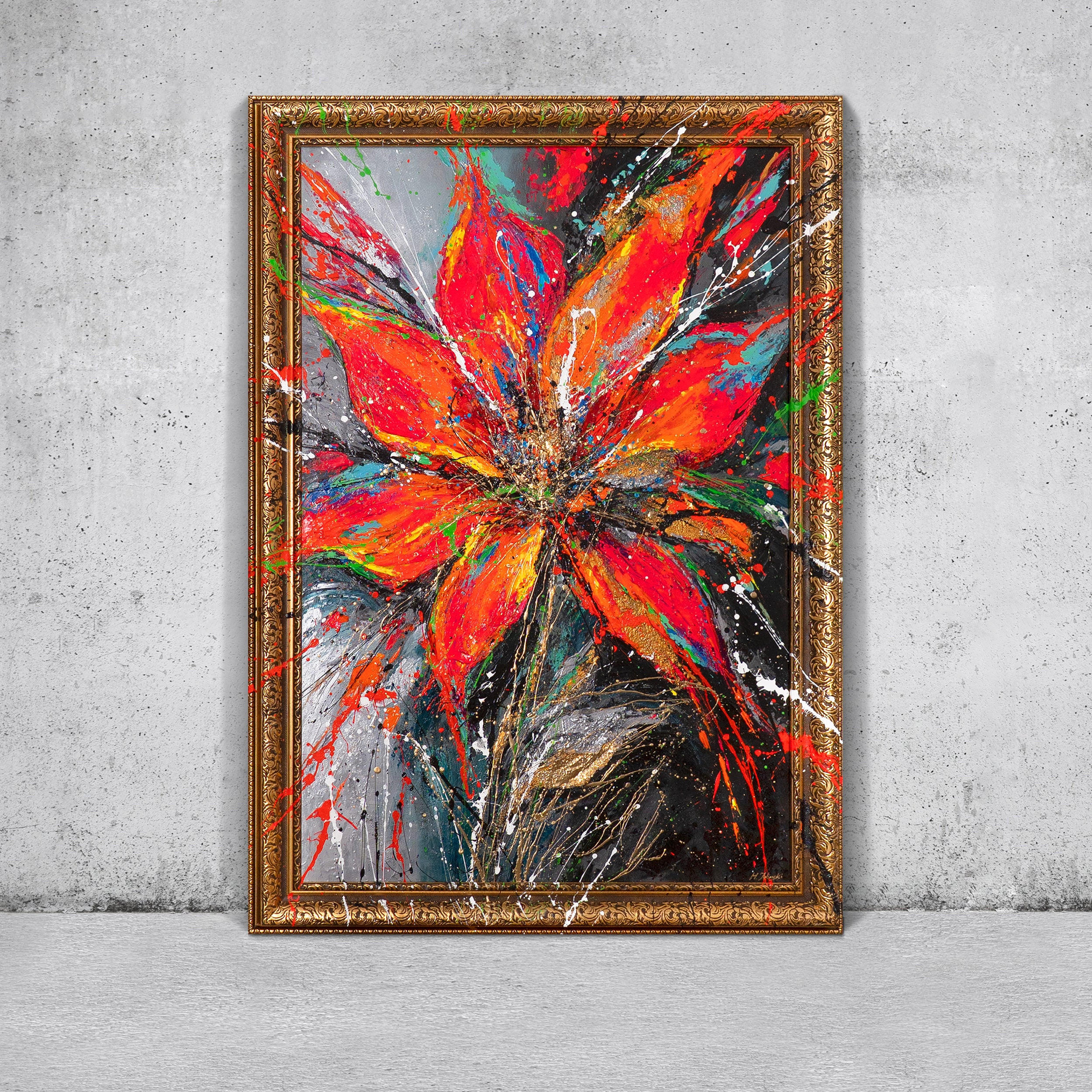 GEMÄLDE Kraft der Blüte Schattenfugenrahmen Gold 120x80 cm - Goldfarben, Holz (120/80cm) - YS-art gallery