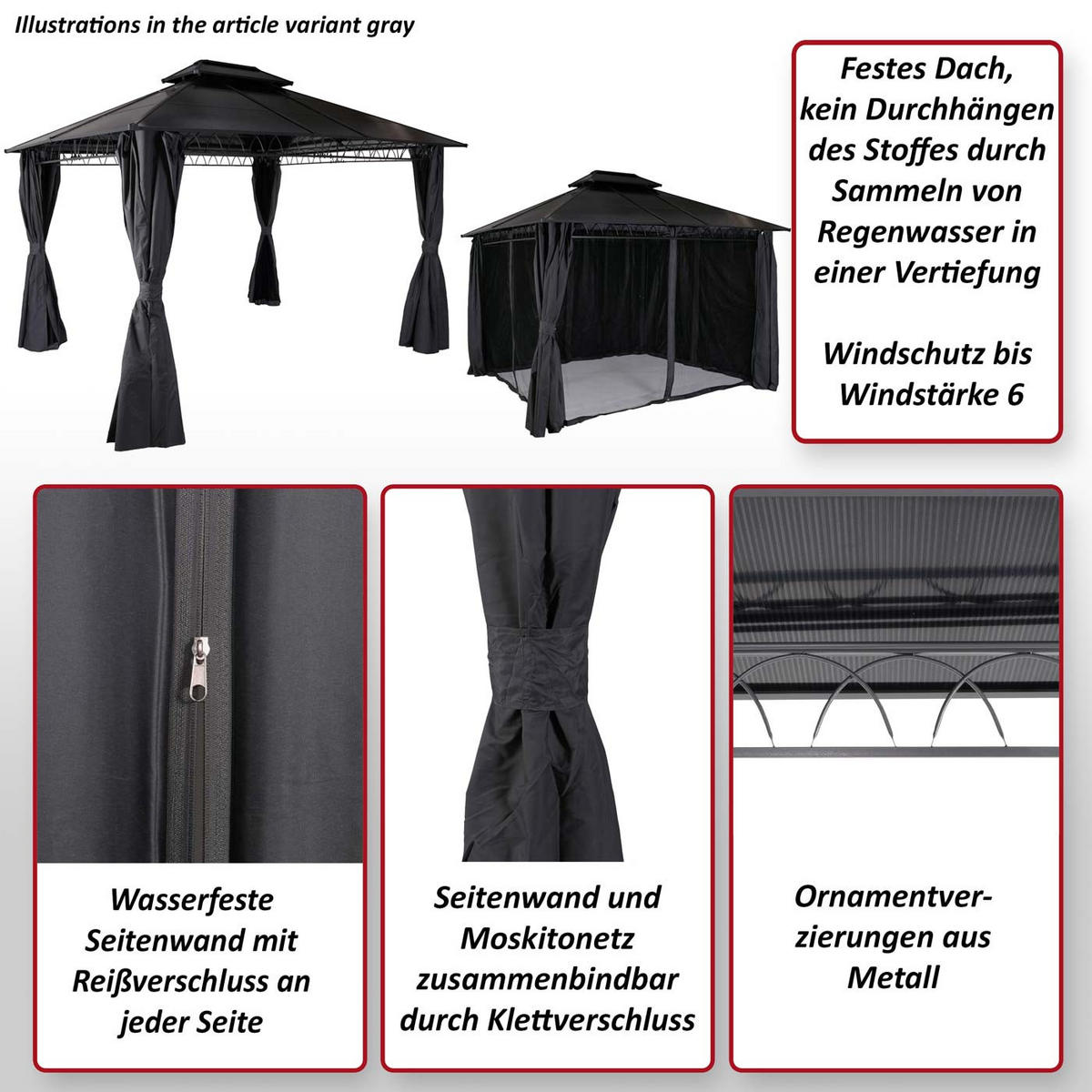 HARDTOP PERGOLA Grau - Grau, Textil (360/290/300cm) - MCW