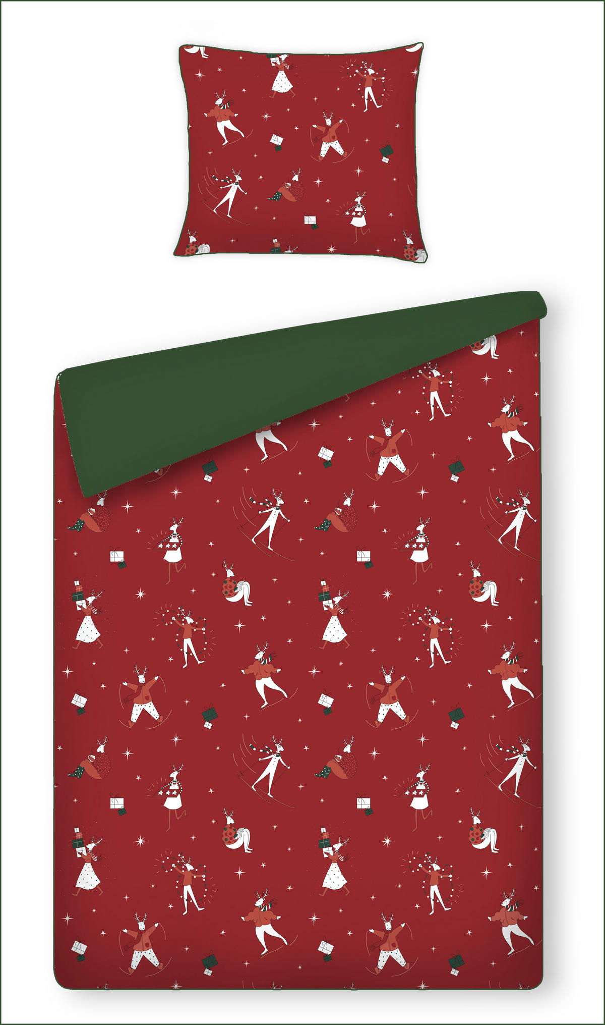 BETTWÄSCHE Baumwoll OLINERINI, 140x200 cm, Rot, Winter Weihnachten Bettbezug, Weihnachtsdeko, Christmas, Weihnachtsmotiv - Rot, Textil (140/200cm) - home&you