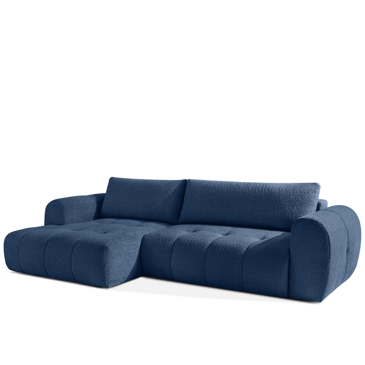ECKSOFA LINKS LIRA, Dunkelblau, Bouclé - Dunkelblau, Holz/Holzwerkstoff (295/112cm) - KONSIMO®