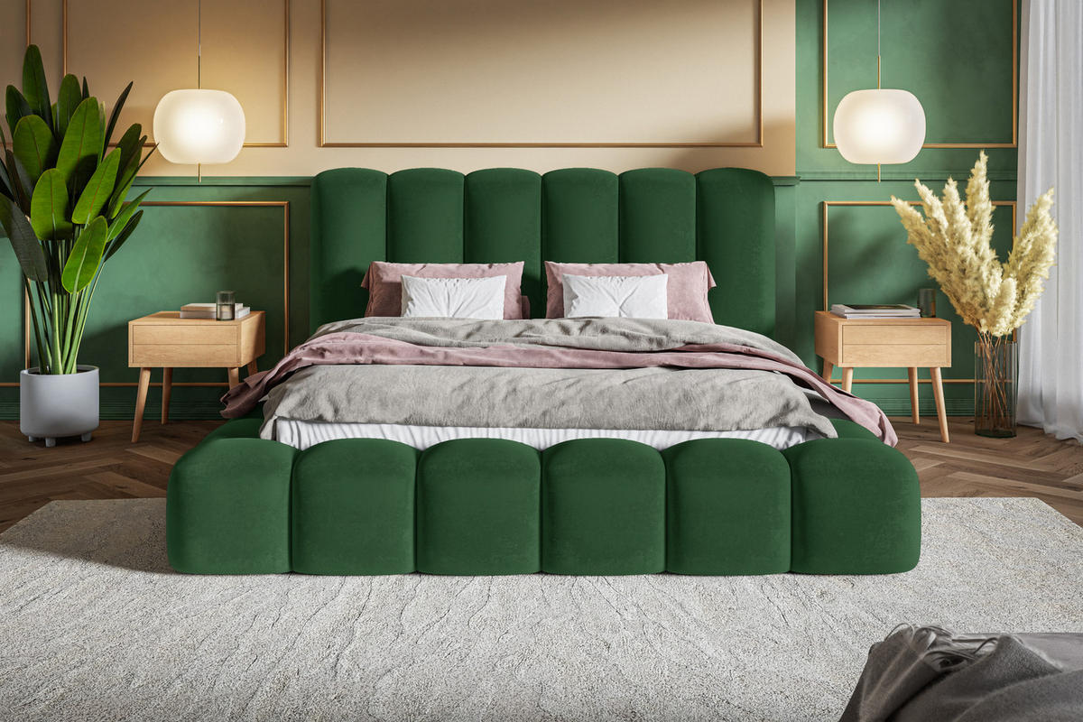 POLSTERBETT 160x200 cm Madeno mit Bettkasten, Samtstoff, Grün - Grün, Holz/Textil (160/200cm) - Emporius