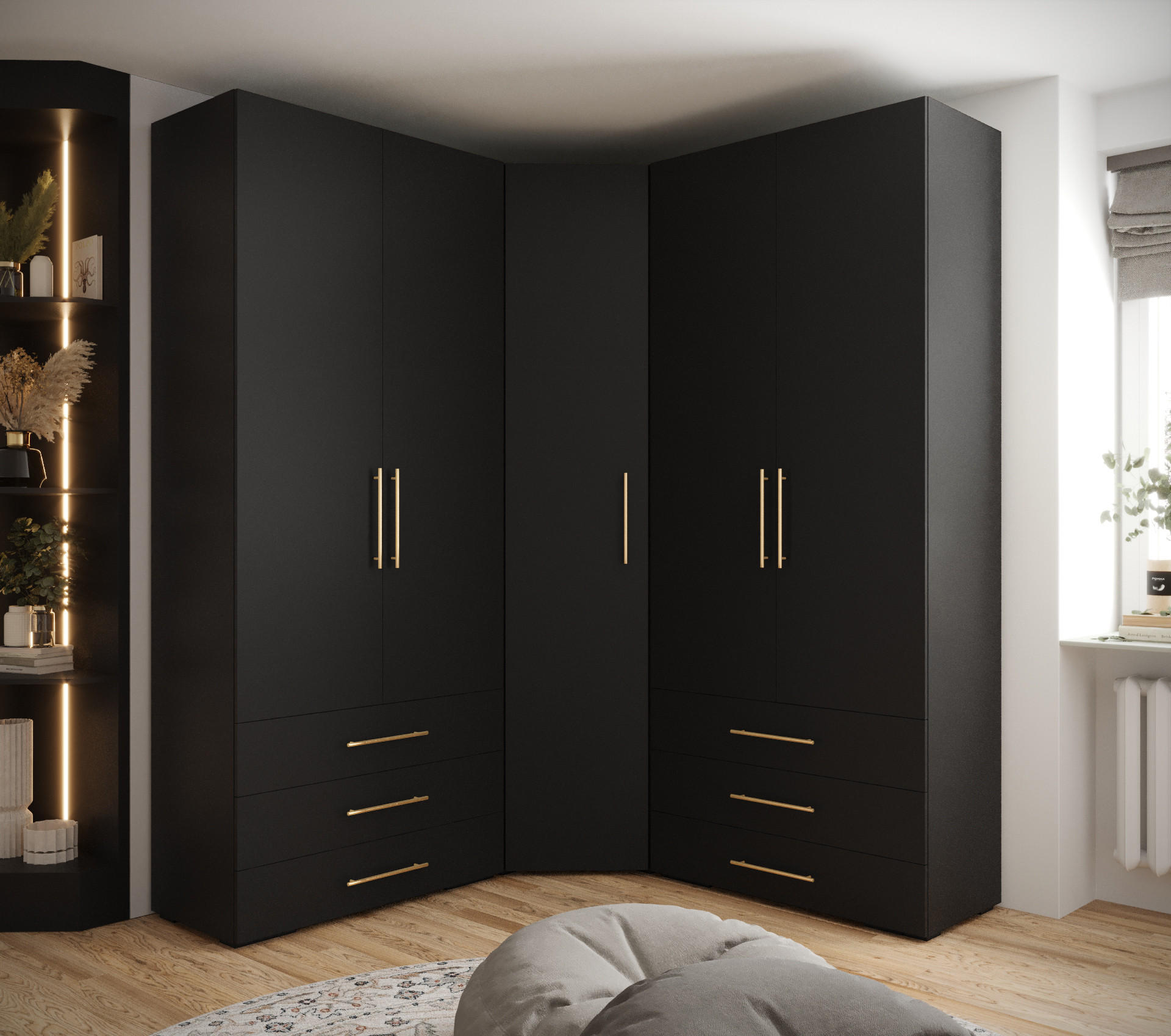 GARDEROBEN-SET 236,7/181,7/47 - Goldfarben/Schwarz, Holz/Kunststoff (181.7/236.7/47cm) - Abiks Möbel