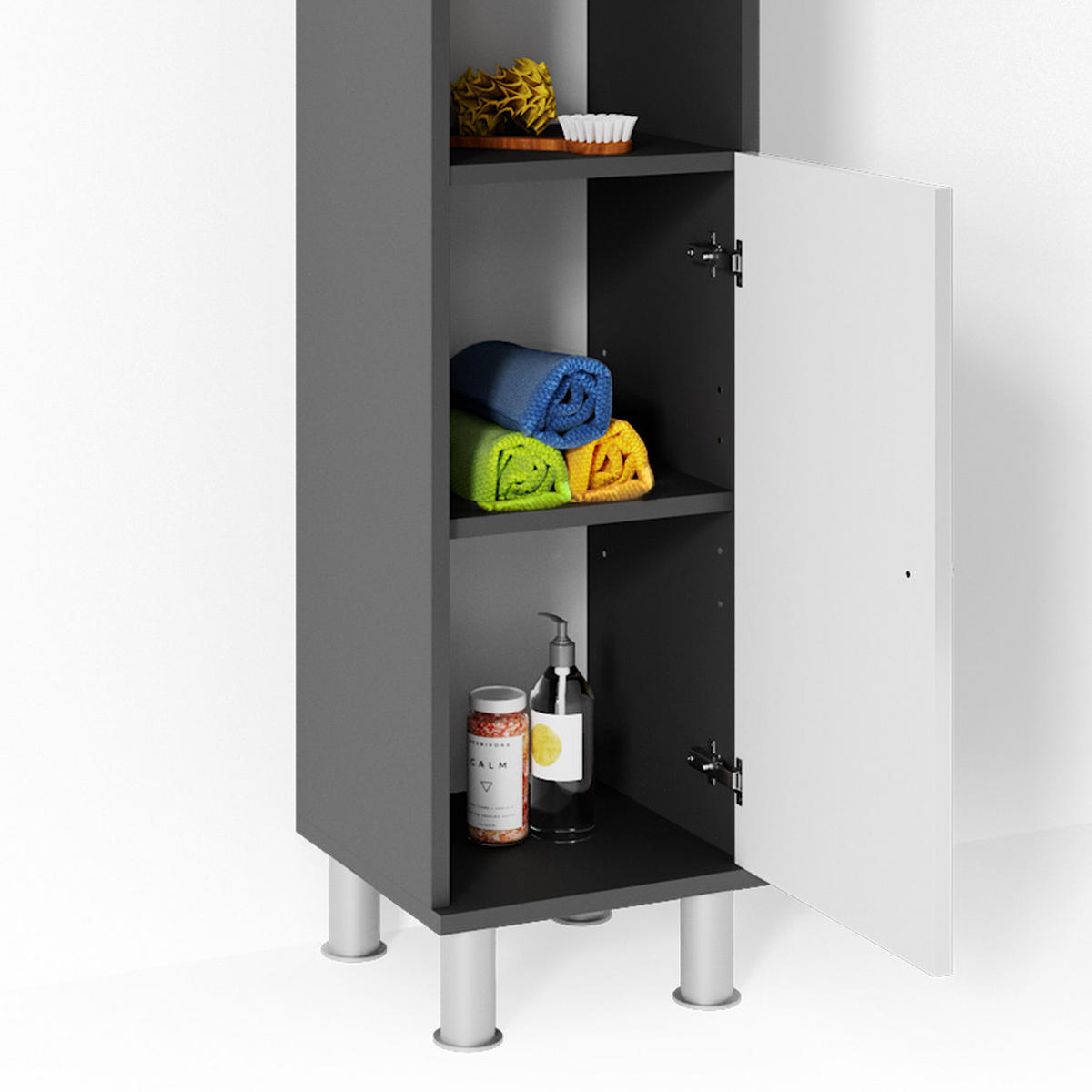 BADMÖBEL-SET Fynn Anthrazit 3 Teile, mit Hochschrank - Weiß Hochglanz/Anthrazit, Holzwerkstoff (60/54/32cm) - Vicco