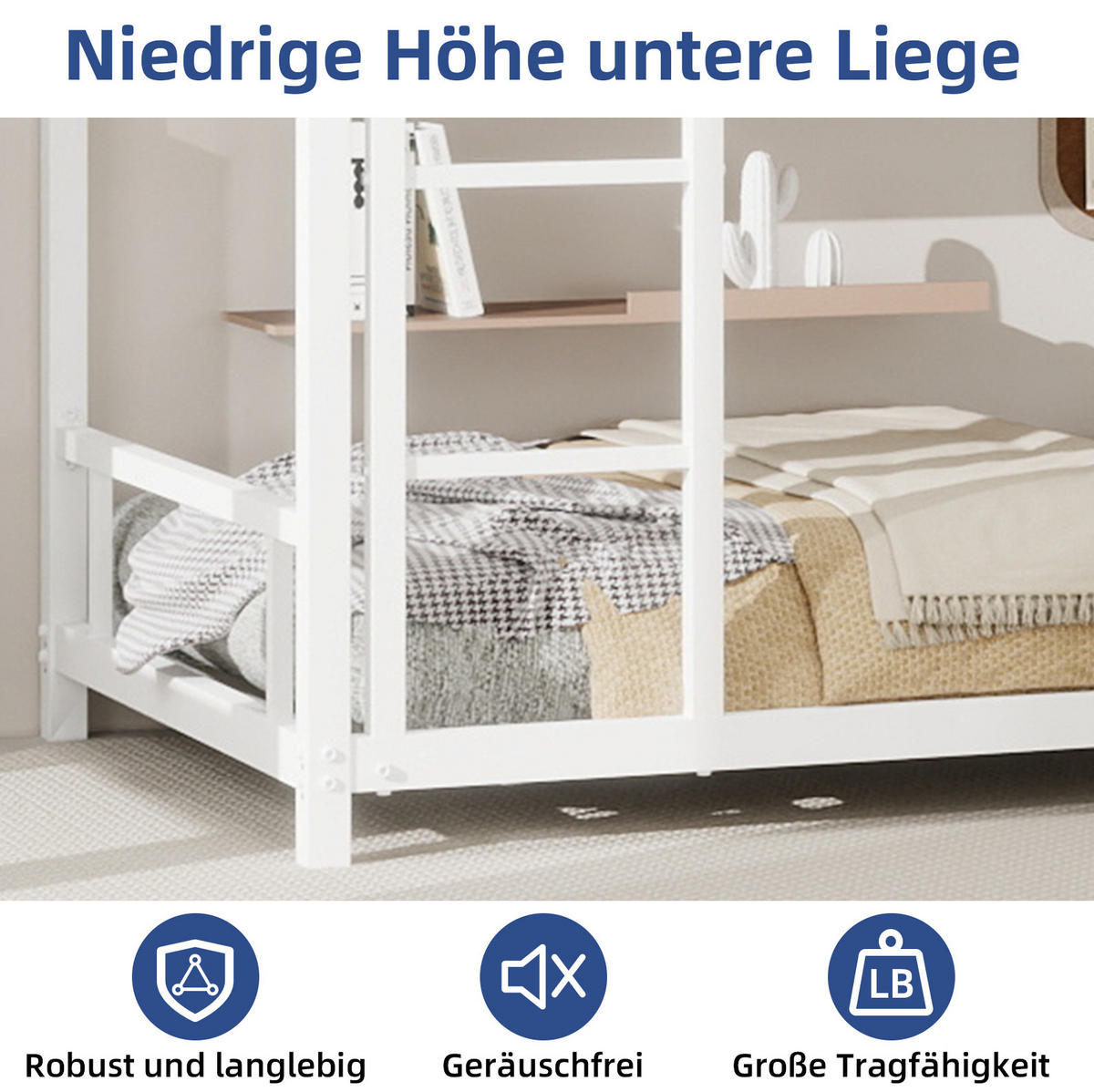 ETAGENBETT mit Leiter und Schutzgeländer 197 x 98 x 136 cm Metall Weiß - Weiß, Metall (90/190cm) - Beauniv