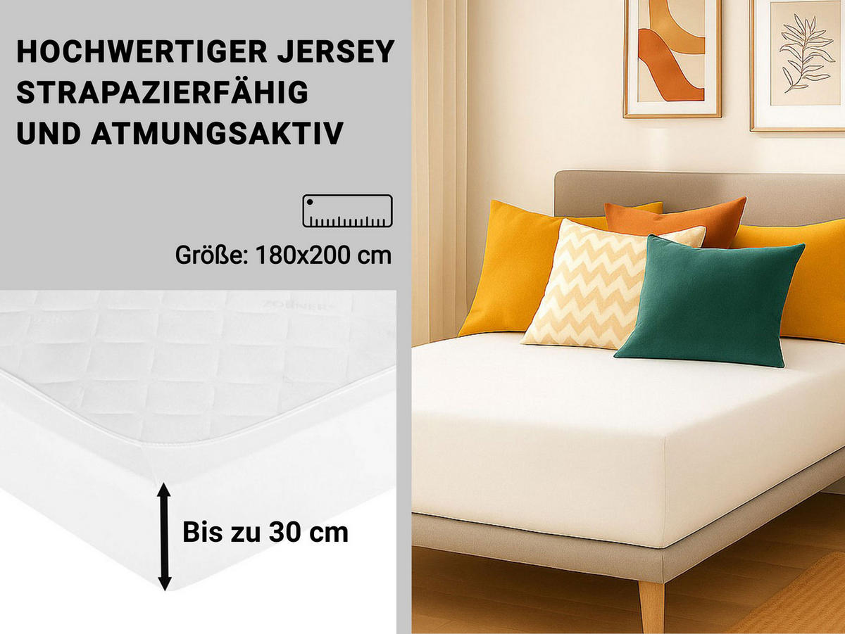 SPANNBETTLAKEN, 180x200 cm, 95% Baumwolle, 5% Elastan, Weiß - Weiß, Textil (180/200cm) - Zollner