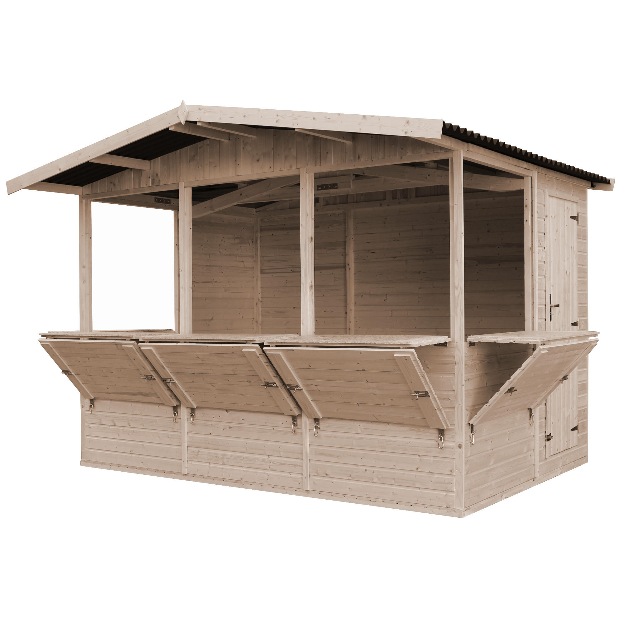 MARKTBUDE Holz, Gartenhaus, FÜNF FENSTER - 200x300/6 m2 M150B - Beige, Holz (336/232/263cm) - Timbela