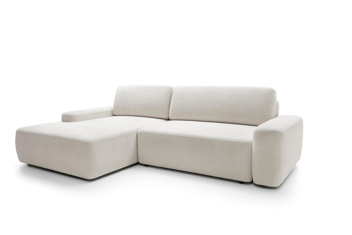 ECKSOFA BOULI 4-Sitzer Polstersofa Raven mit Schlaffunktion 130x210cm Bettzeugablage 264x162x82cm linksseitig Farbe: beige - Beige, Holz/Textil (162/264cm) - DomoHome