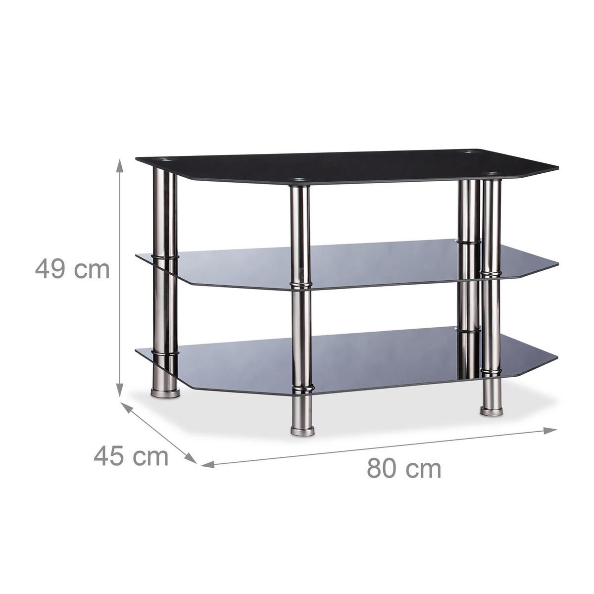 FERNSEHTISCH - Schwarz, Glas/Metall (80/49/45cm) - Relaxdays