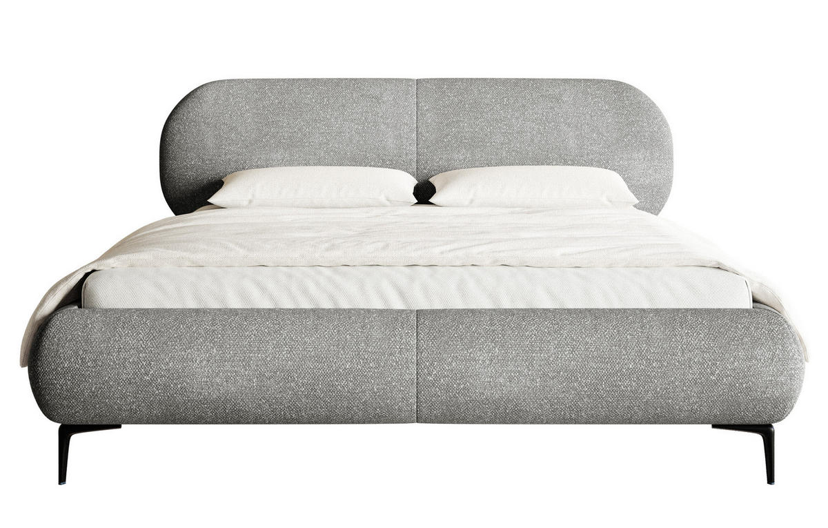 POLSTERBETT Ovalle Grau mit schwarzen Metallbeinen und Bettkasten 140 cm - Schwarz/Grau, Textil/Metall (140/200cm) - Selsey