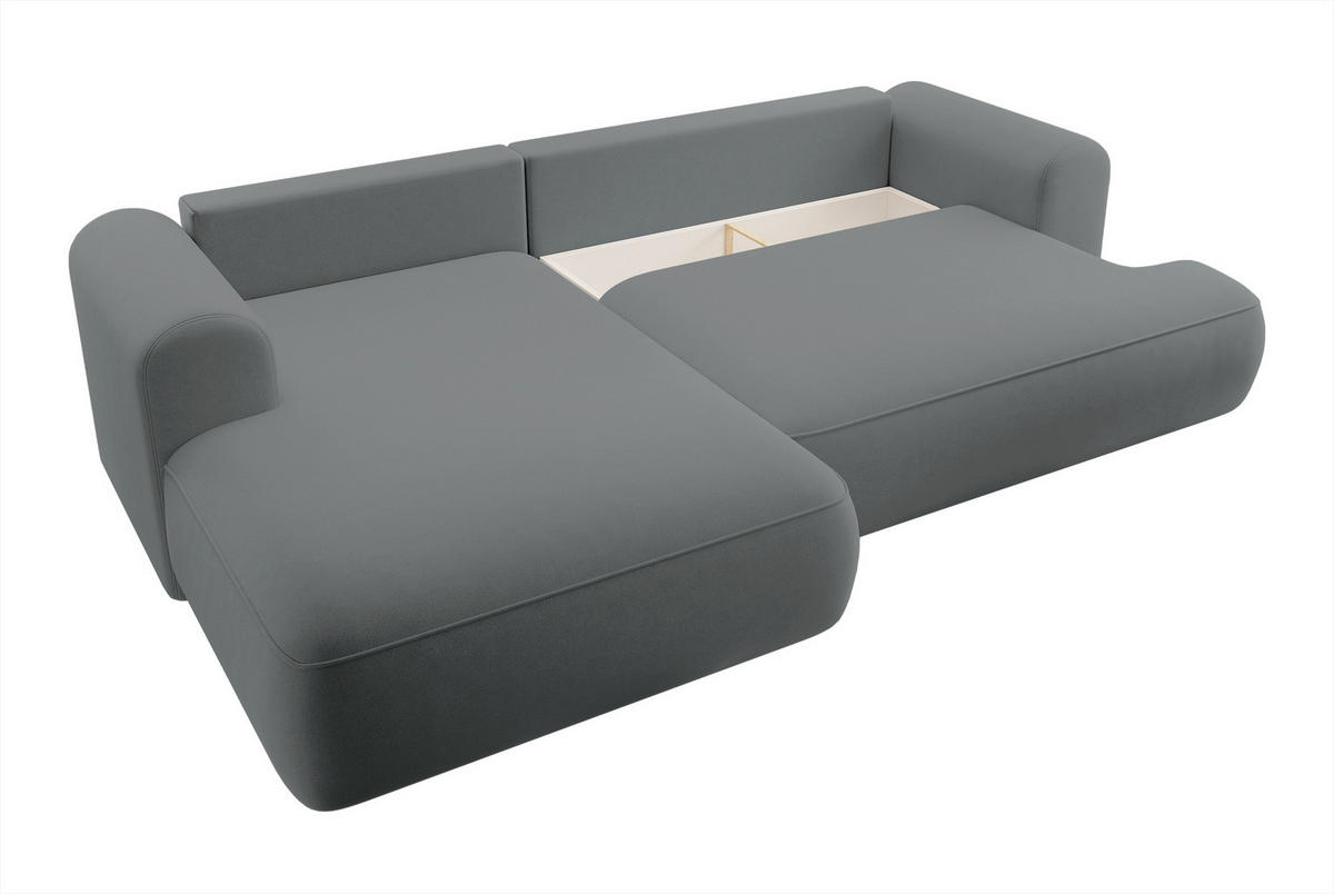 ECKSOFA Ovo Dunkelgrau Velours - Dunkelgrau/Schwarz, Kunststoff/Textil (260/165cm) - Selsey