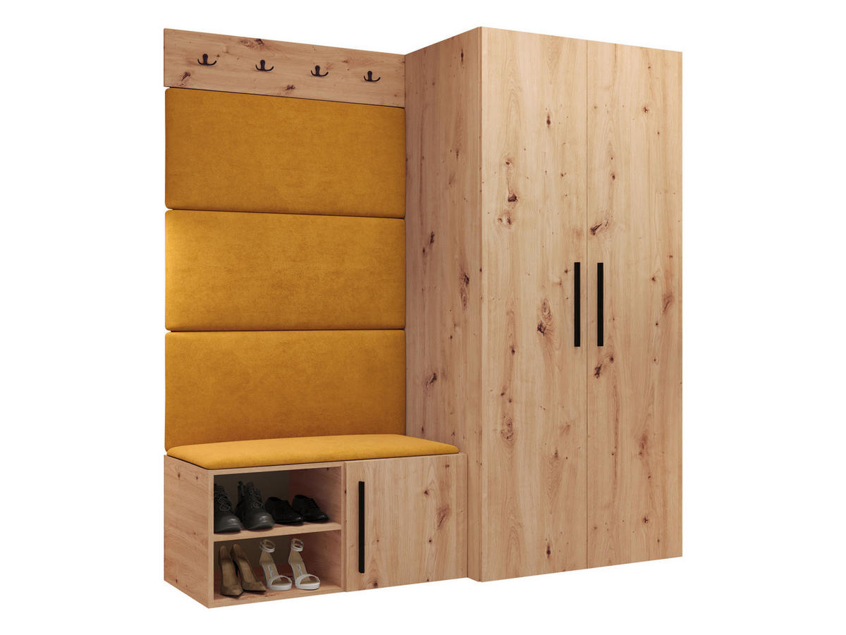 GARDEROBEN-SET Medi I - Schwarz/Orange, Holzwerkstoff/Kunststoff (80/191/50cm) - MIRJAN24