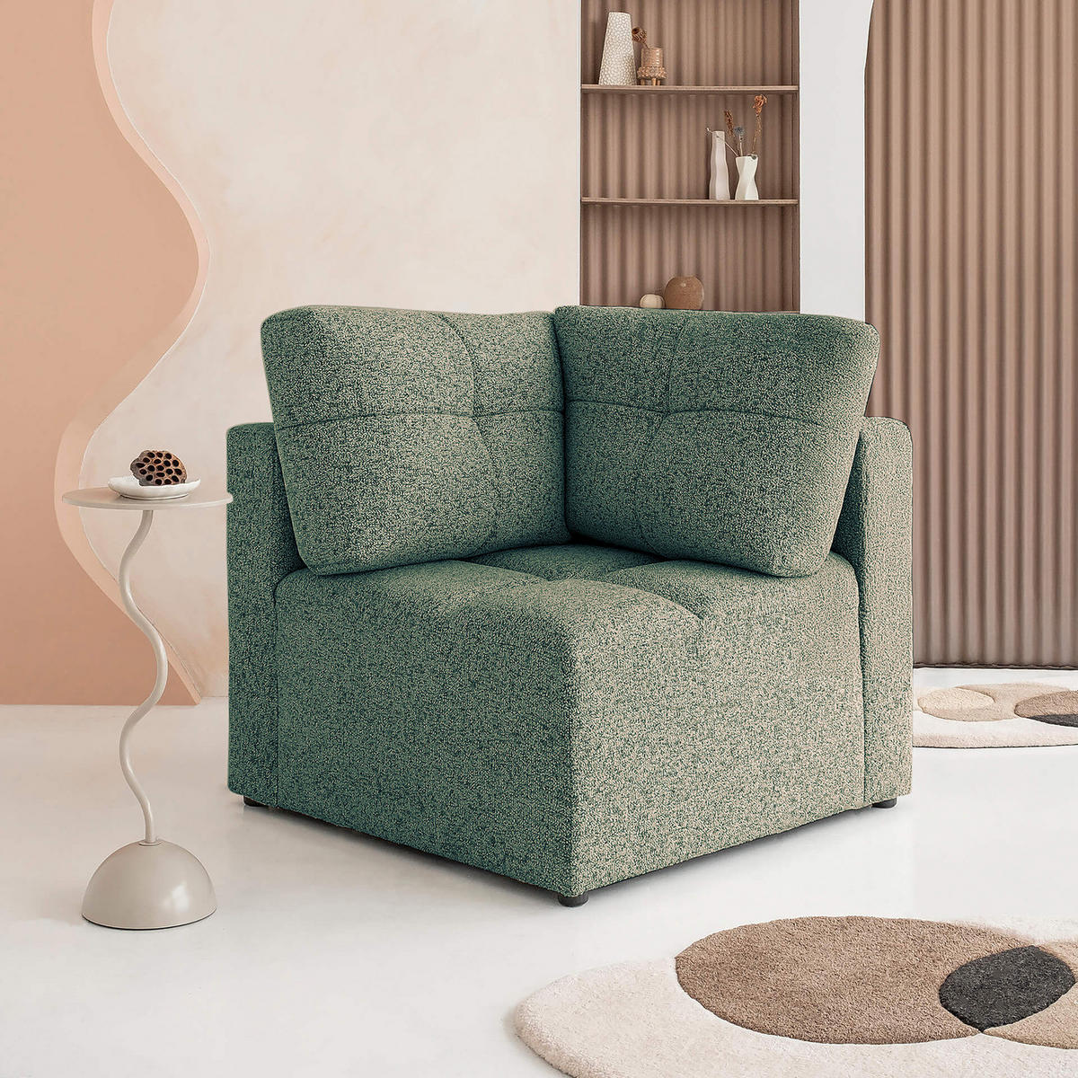 ECKELEMENT - Strukturstoff - Türkis/Beige, Textil (91/94/91cm) - home24