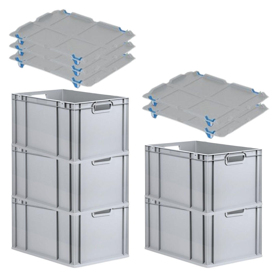 EUROBOX 5x Nextgen Economy Mit Auflagedeckel Grau/Blau Griffe Offen 65 Liter - Blau, Kunststoff (40/32/60cm) - PROREGAL