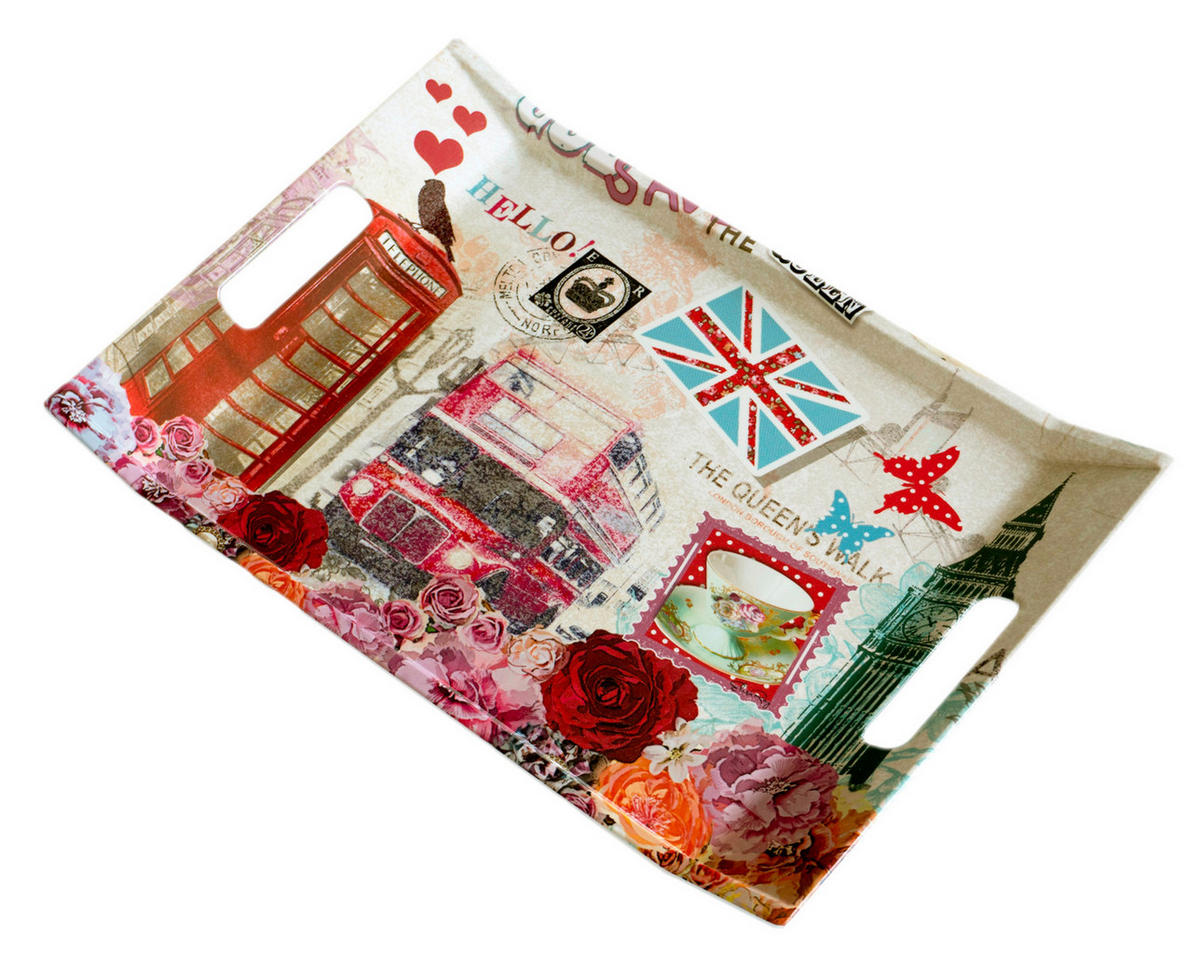 TABLETT London, rechteckige Serviertablett mit Griff 38x27 cm - Multicolor, Kunststoff (27/3/38cm) - Lashuma