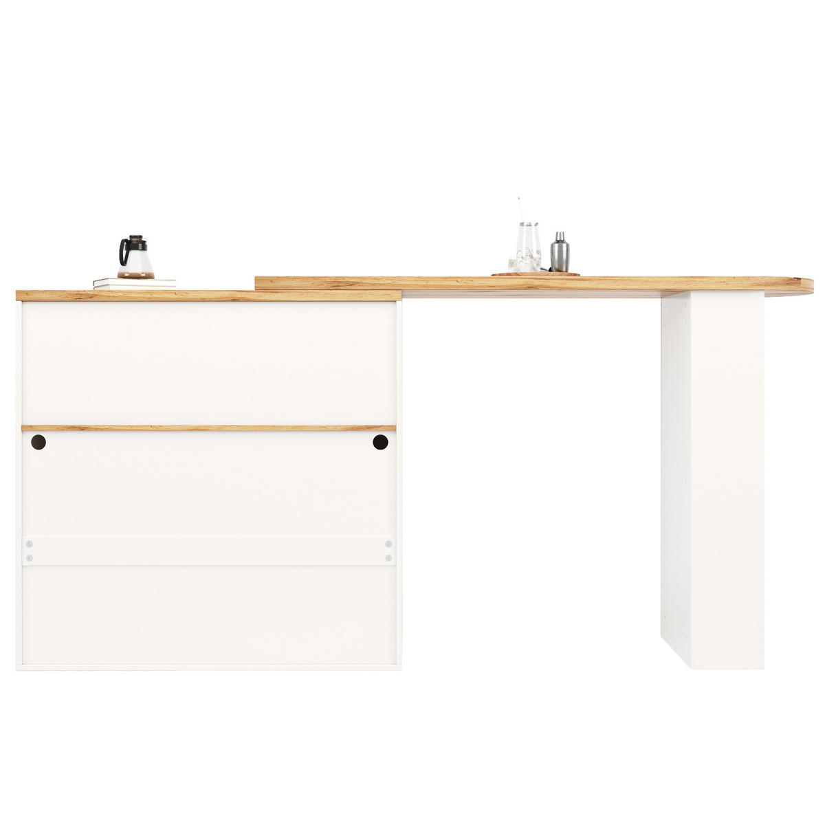BARSKA miza 138-193/39/105 cm z LED osvetlitvijo, 360° vrtenjem in 3-nivojskim shranjevanjem, Bela - bela, leseni material (39/105/138cm) - Redom