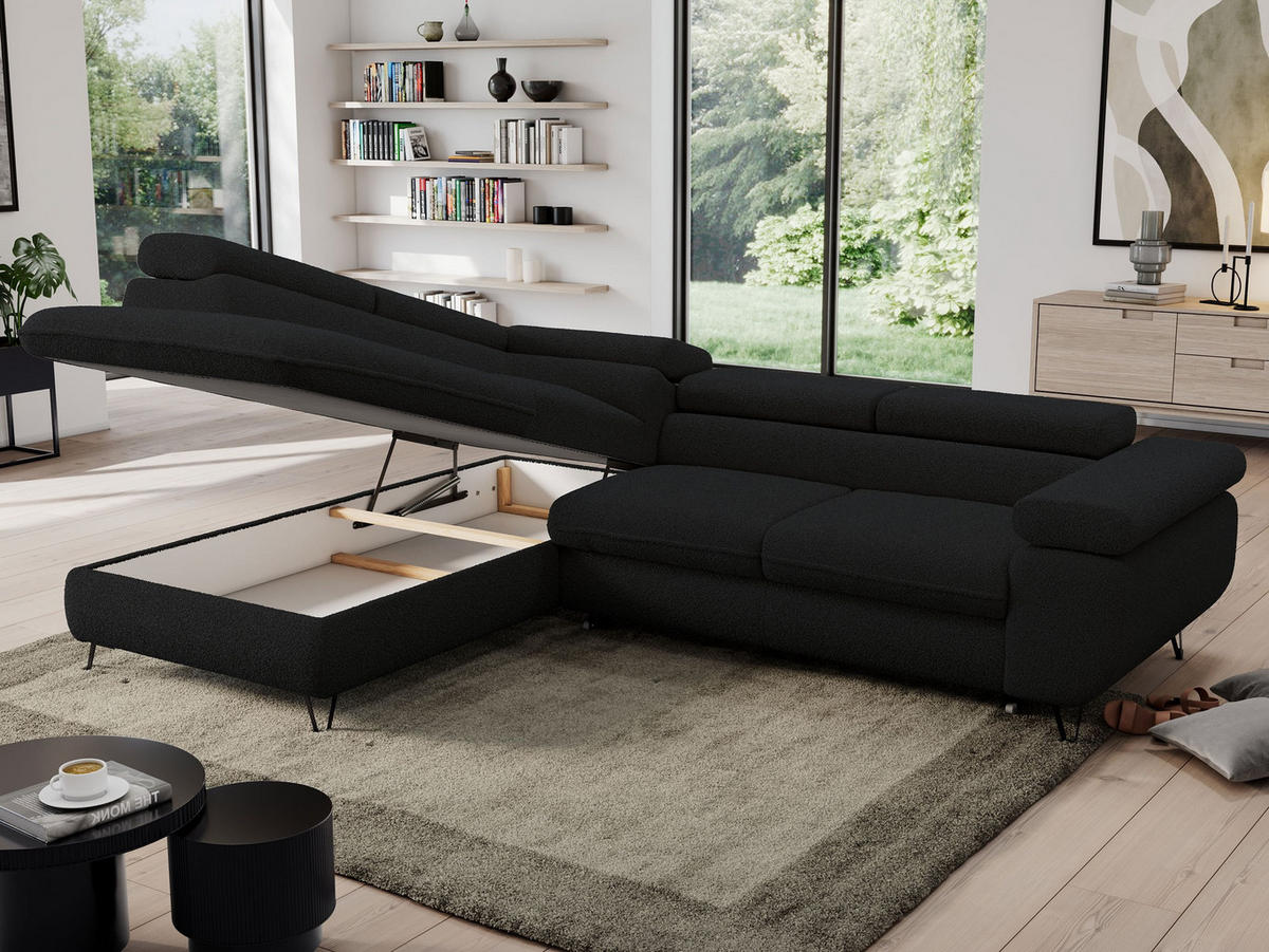 ECKSOFA PEDRO L Schwarz Boucle - Links Seite - Schwarz, Textil/Metall (208/273cm) - MKS