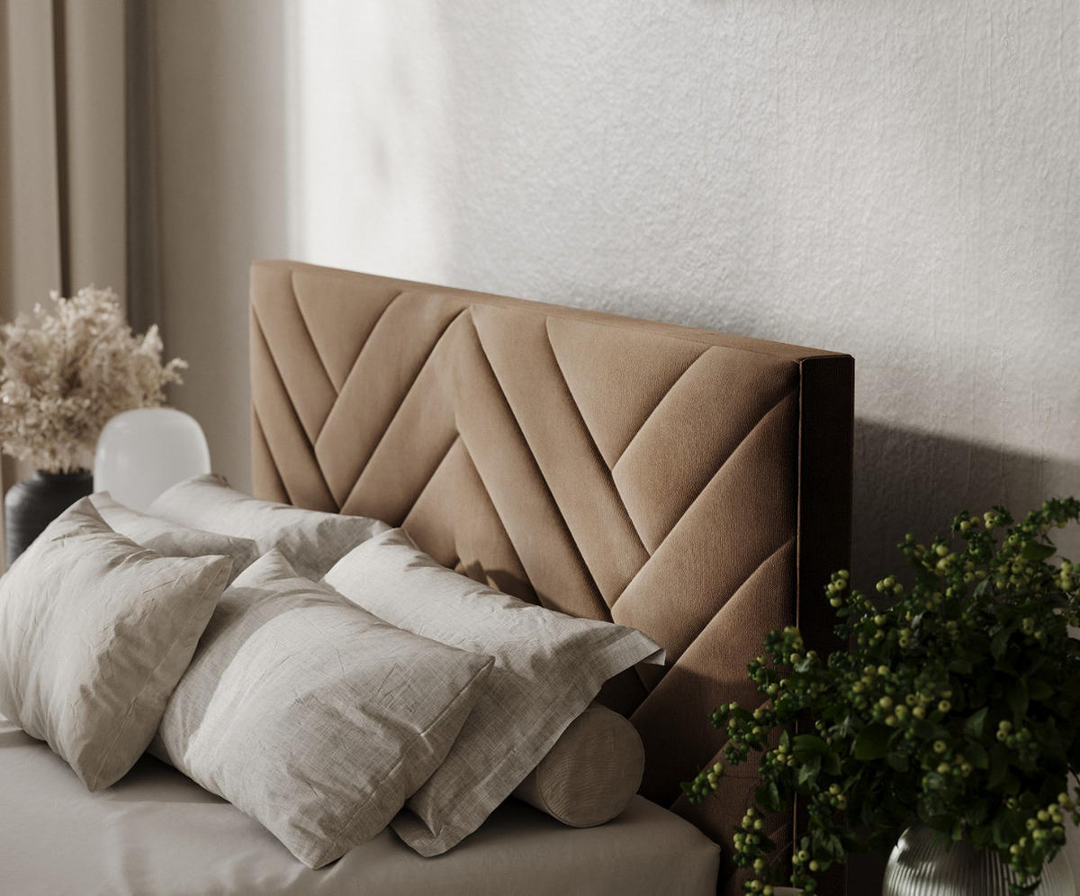 POLSTERBETT Arco 180/200 cm Braun im Kronos Stoff - Schwarz/Naturfarben, Holz/Holzwerkstoff (180/200cm) - AltaBeds