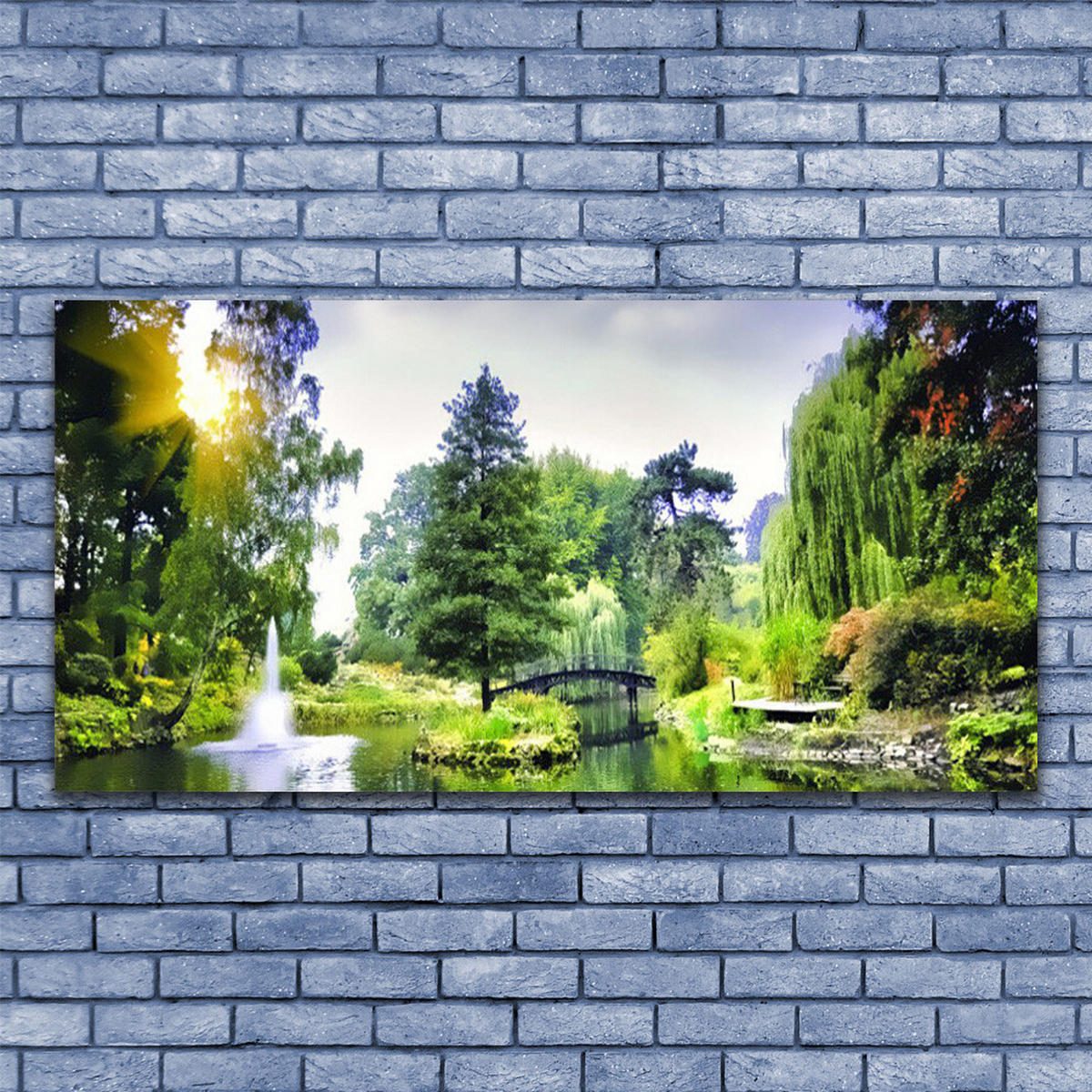 LEINWANDBILD 140x70 cm Waldlandschaft mit Fluss - Dunkelgrün/Hellblau, Textil (140/4cm) - TULUP