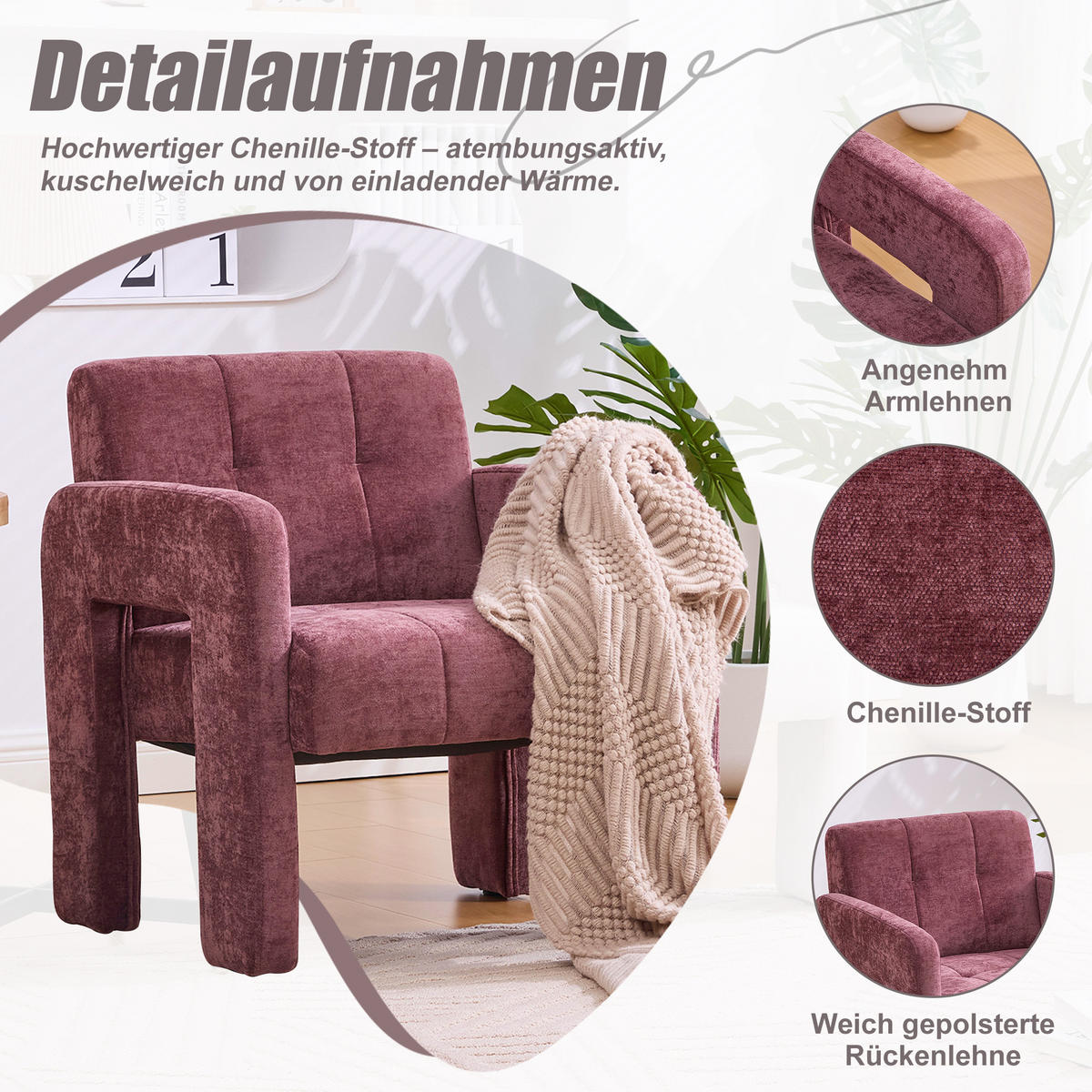 SESSEL Chenille 67x69x74 cm-Polstersessel Belastbar,Rot - Grün, Textil/Metall (67/74/69cm) - PARAFTA HOME