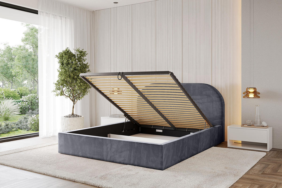 POLSTERBETT mit Bettkasten und Lattenrost, Bett mit Matratze H3/H4 - TIVON 120x200 Dunkelgrau - Dunkelgrau, Holzwerkstoff/Textil (120/200cm) - ALTDECOR