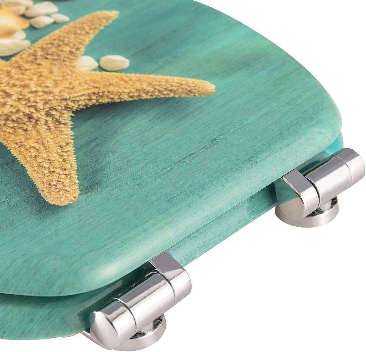 WC SITZ mit Absenkautomatik, MDF Holzkern,Groß Seestern - Gelb/Grün, Holzwerkstoff (37/2.5/43cm) - Woltu