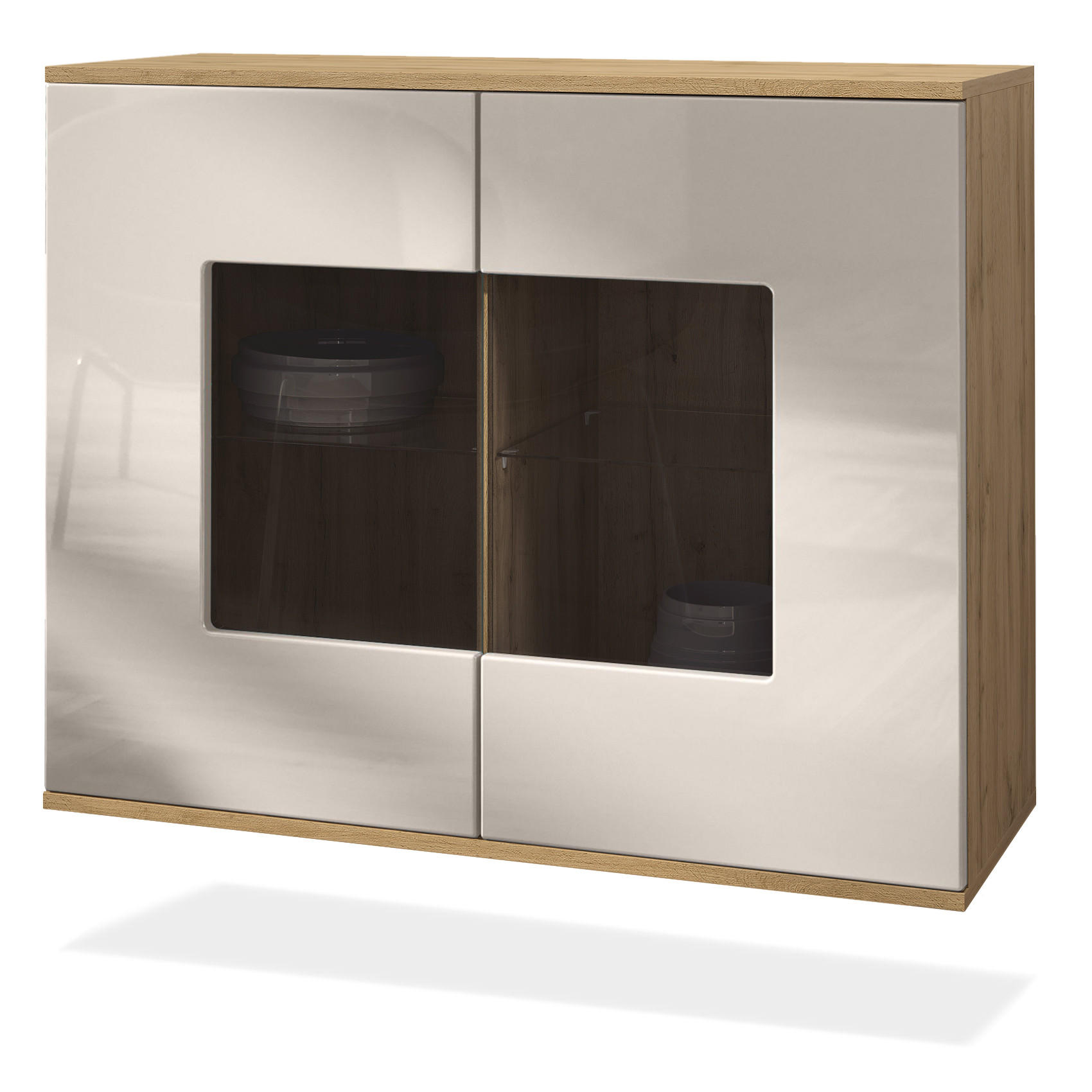 KOMMODE Grömitz Sandgrau Hochglanz - Sandfarben, Holzwerkstoff (92.5/73.5/35cm) - Vladon