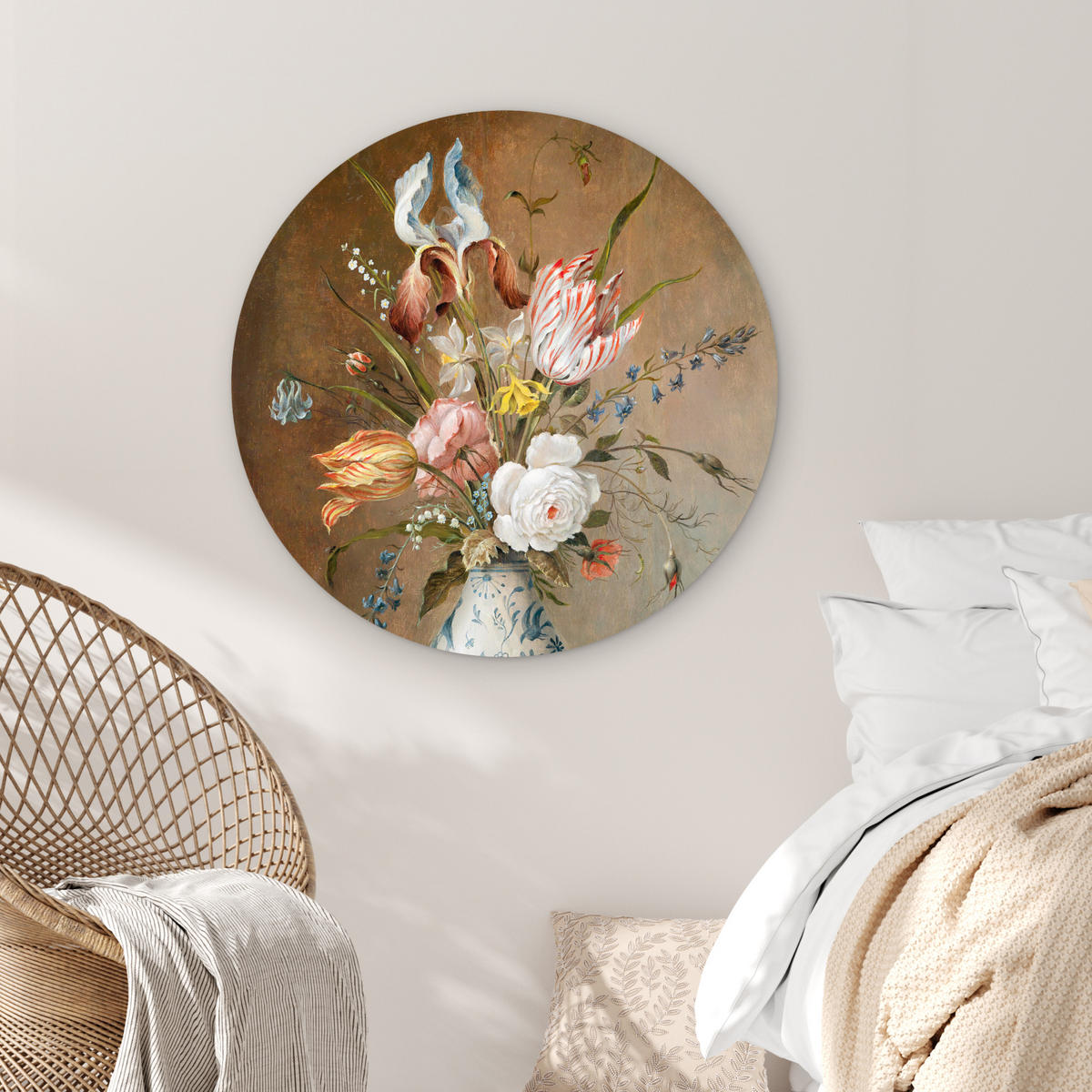 WANDBILD Stilleben mit Blumen - Balthasar van der Ast - Malerei 90x90 cm - Sandfarben, Kunststoff (90/90cm) - MuchoWow