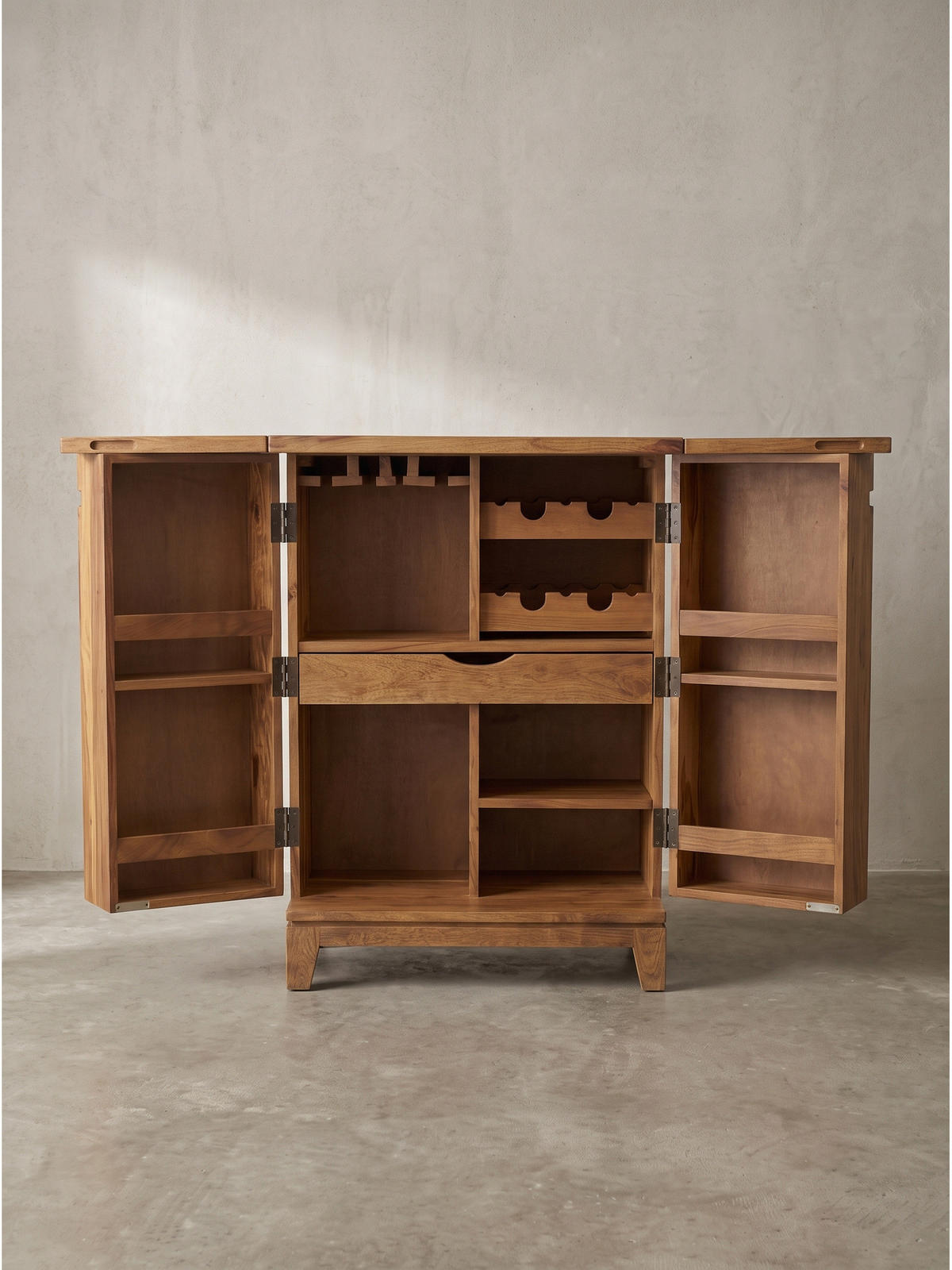 HAUSBAR SIRACUSA, Dunkles Massivholz, mit Ablagen, 65 x 50 x 90 cm - Dunkelbraun/Braun, Holz (65/90/50cm) - KADIMA DESIGN