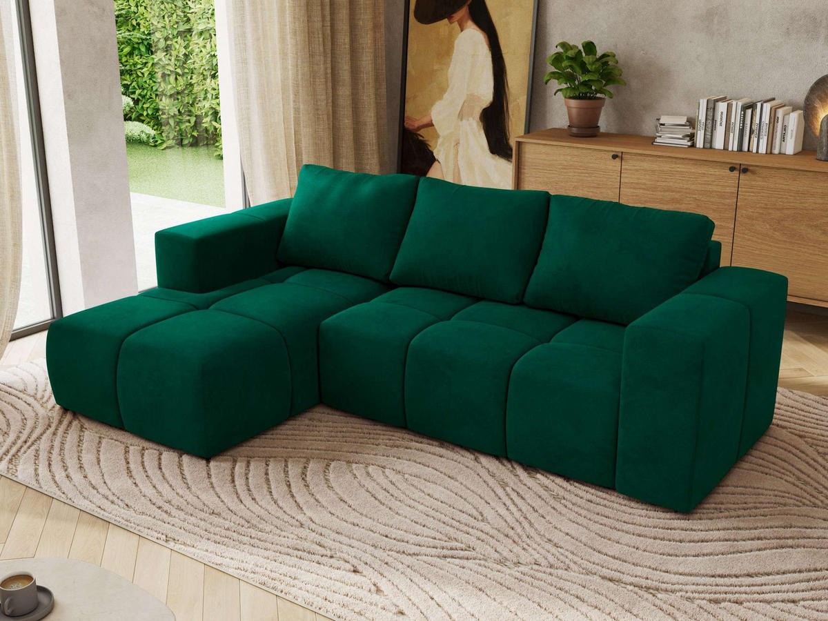 ROHOVÁ SEDAČKA MONIVA L - Tmavě zelená Samet - Levá Strana - černá/tmavě zelená, textil/plast (164/266cm) - MKS