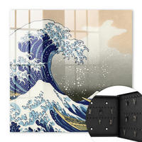 SCHLÜSSELBOX Schwarz 30x30 cm- Türöffnung nach rechts - Die große Welle - Blau, Metall (30/30/5cm) - TULUP