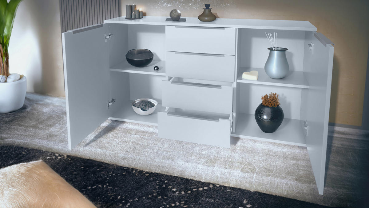 SIDEBOARD Linio Grau Hochglanz - Grau, Holzwerkstoff (138.5/75.5/35cm) - Vladon