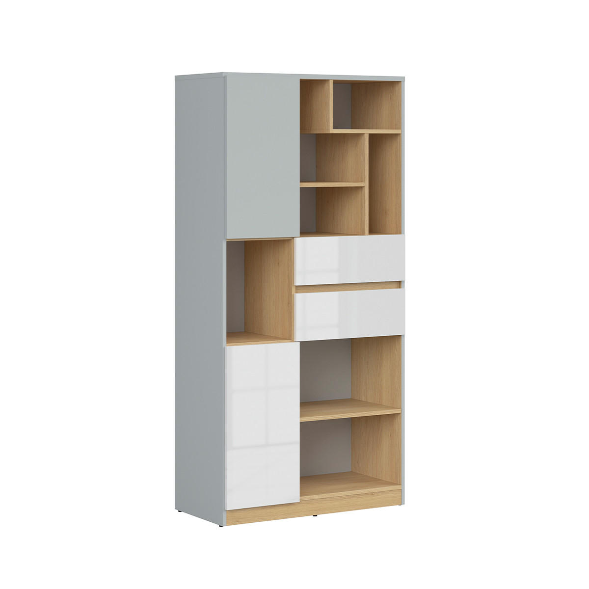 KNIHOVNA Pop Šedá a bílá - bílá, kompozitní dřevo (79.5/164/39cm) - Petits-meubles