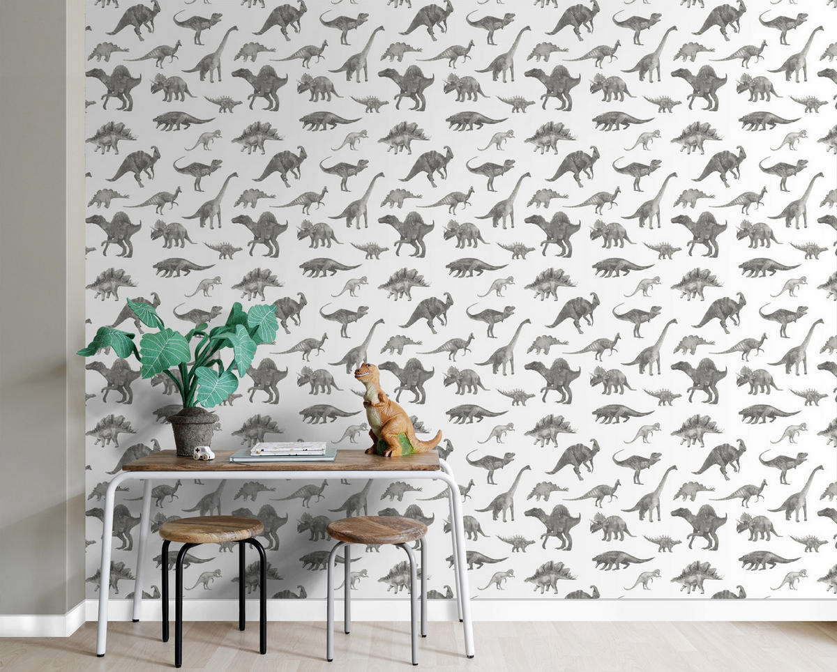 TAPETE Dinosaurier 50 x 900 cm - Grau, Papier (50/0.1cm) - ESTAhome