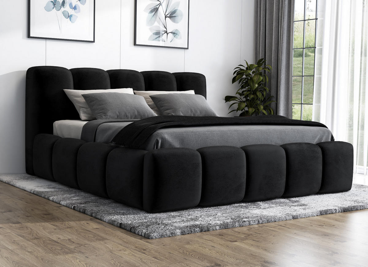 POLSTERBETT SONIC mit Matratze H2 180x200 Schwarz - Schwarz, Textil (180/200cm) - A&J MöbelLand