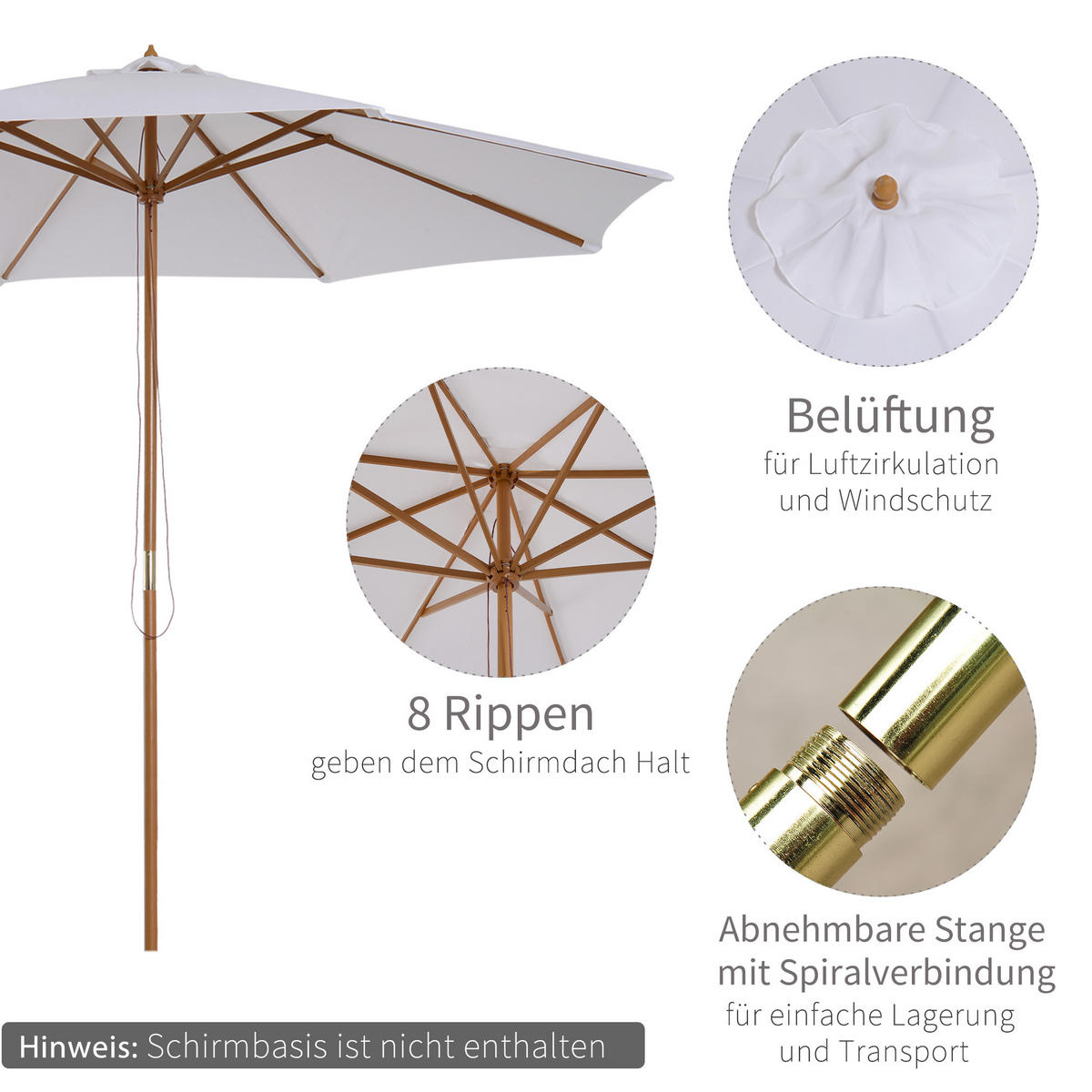 SONNENSCHIRM, Bambus, Polyester, Creme - Creme, Naturmaterialen/Holz (300/300cm) - Outsunny