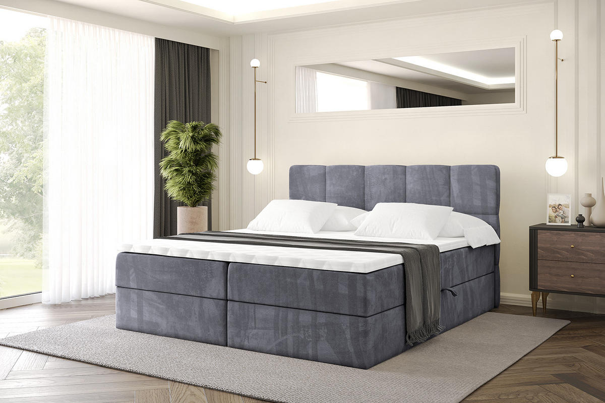 BOXBETT mit Matratze H4 und Lattenrost - LIRO - 160x200 - Dunkelgrau Casablanca - Dunkelgrau, Holzwerkstoff/Kunststoff (160/200cm) - ALTDECOR