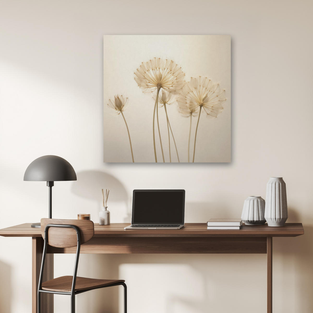 AKUSTIKBILD Sonnenlicht - Löwenzahn - Botanisch - Blumen Akustikpaneele 80x80 cm - Creme, Kunststoff (80/80/0.9cm) - MuchoWow