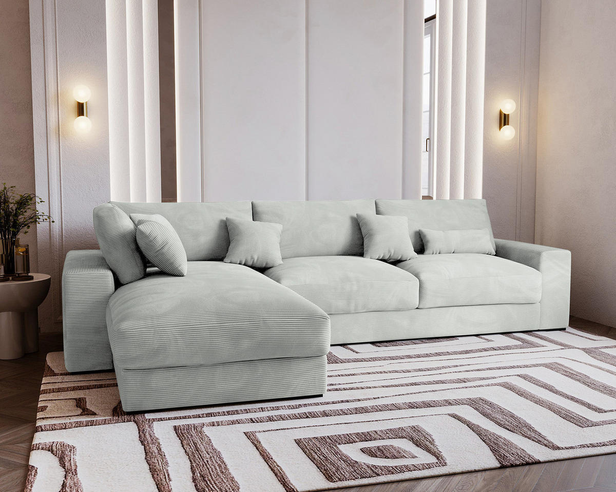 ECKSOFA mit Longchair - Hellgrau/Schwarz, Kunststoff/Textil (340/205cm) - home24