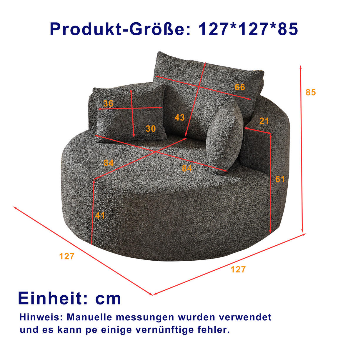 STOFFSOFA Grau, Bequemer Polstersessel mit Rückenkissen, ohne Montage - Grau, Textil (127/82/127cm) - PARAFTA HOME